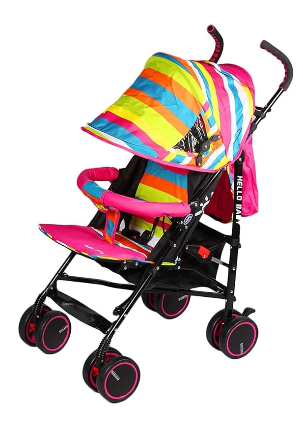 Baby Stroller, Baby Pram with Adjustable Seating Positions and Rotating Wheels with Brakes - (IT N 312) (Pink)