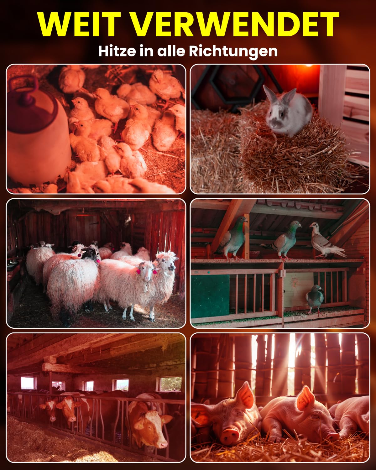 Wärmelampe für Küken mit Hoch-/Niedrig-Schalter (max. 275W), Inklusive 2 x R7S Infrarotlampe, Verstellbarer Aufhängekette und 3m Kabel für Küken, Entenküken, Welpen und Nutztiere