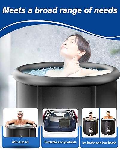 Miniatura 5 de Ezcasch Bañera de hielo inflable grande de 105 galones, barril de hielo portátil de plástico para exteriores, con cubierta para atletas, adultos,