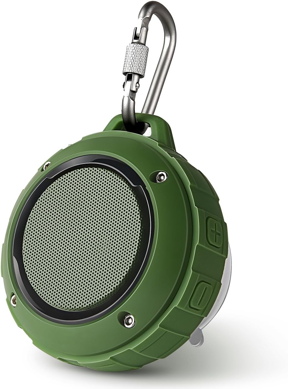 Kunodi Outdoor Waterproof Bluetooth Speaker, Wireless Portable Mini Travel Speaker with Subwoofer, Enhanced Bass, Built in Mic for Sports, Pool, Beach, Hiking, Camping (Green)