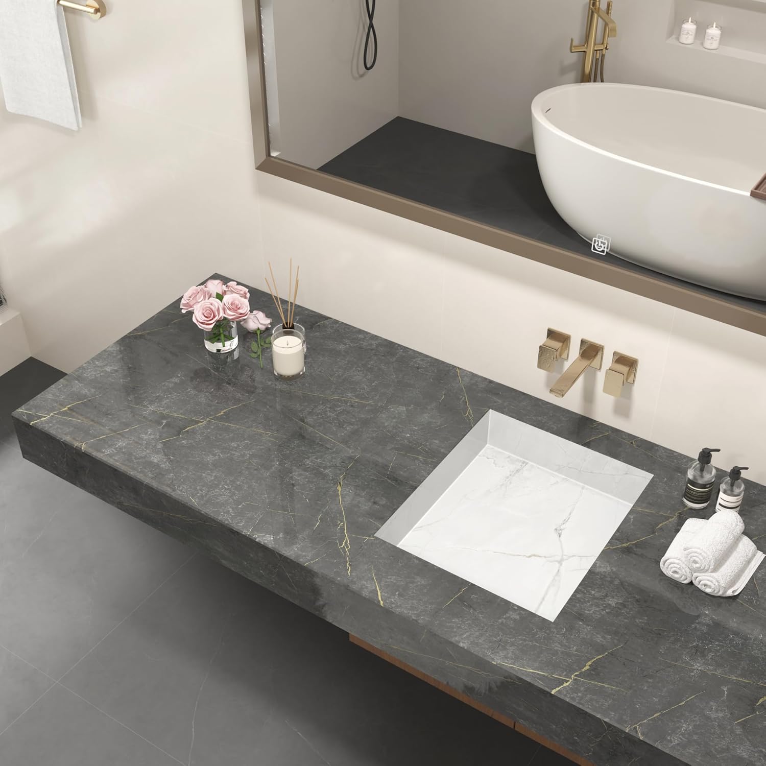 JSEVEM 24"×354" Wide Thick Dark Grey Cyan Gold Pattern Marble Wallpaper Peel and Stick Removable Glossy Gray Cyan Marble Contact Paper Faux Granite Wall Sticker for Walls Bedroom Bathroom Living Room