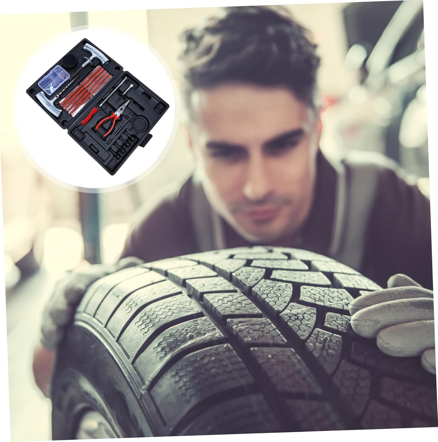 Mikinona 67pcs Tire Repair Tool Kit for Auto and SUV Heavy-Duty Tire Repair Accessories for Cars and Motorcycles Compact and Portable Design