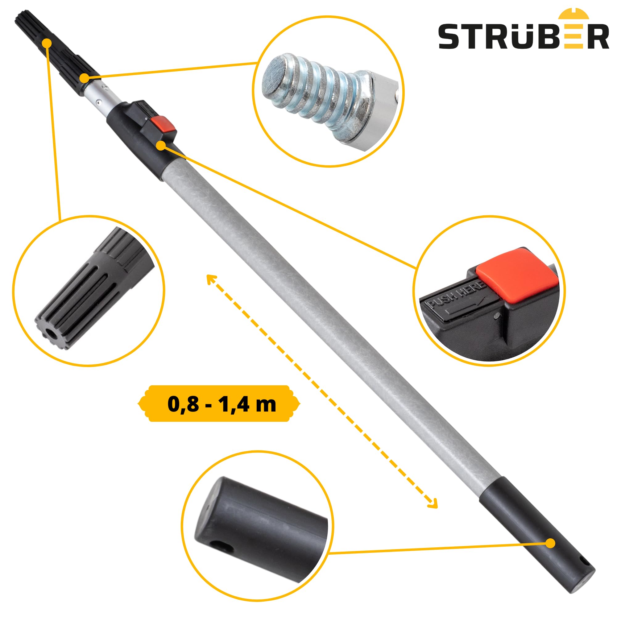 STRÜBER Flächenspachtel Set im Koffer - 3 x Flächenspachtel (400mm, 600mm, 800mm) - Aluminium Teleskopstange - Stielaufnahme - Rollspachtel - Werkzeugkoffer – 7-tlg. SET - Made in EU