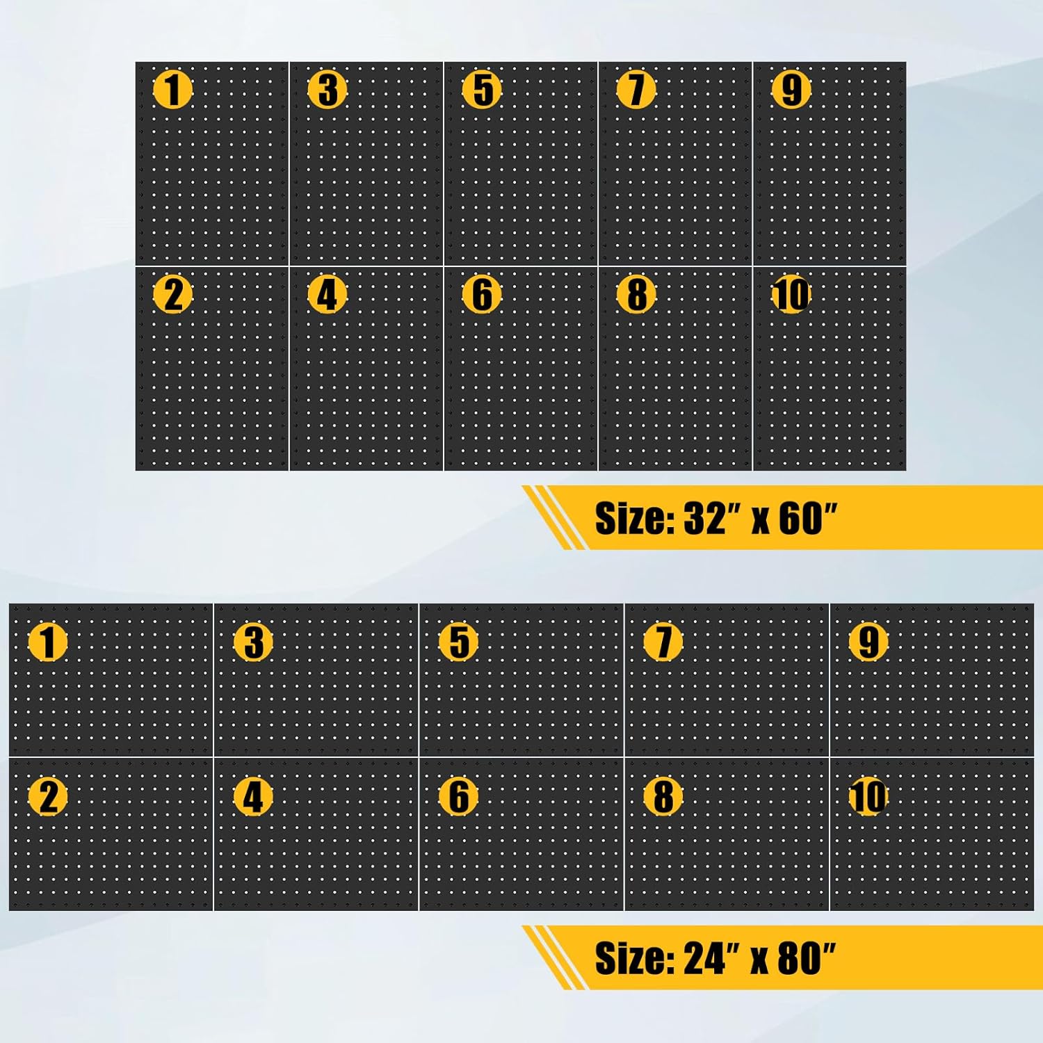 PBHEPJ 10 Pcs Metal Pegboard Panels, Heavy Duty Peg Boards for Garage and Garden Tool Storage, Includes Drywall Anchors and Screws Kits, Black (10 pcs 16in x 12in)