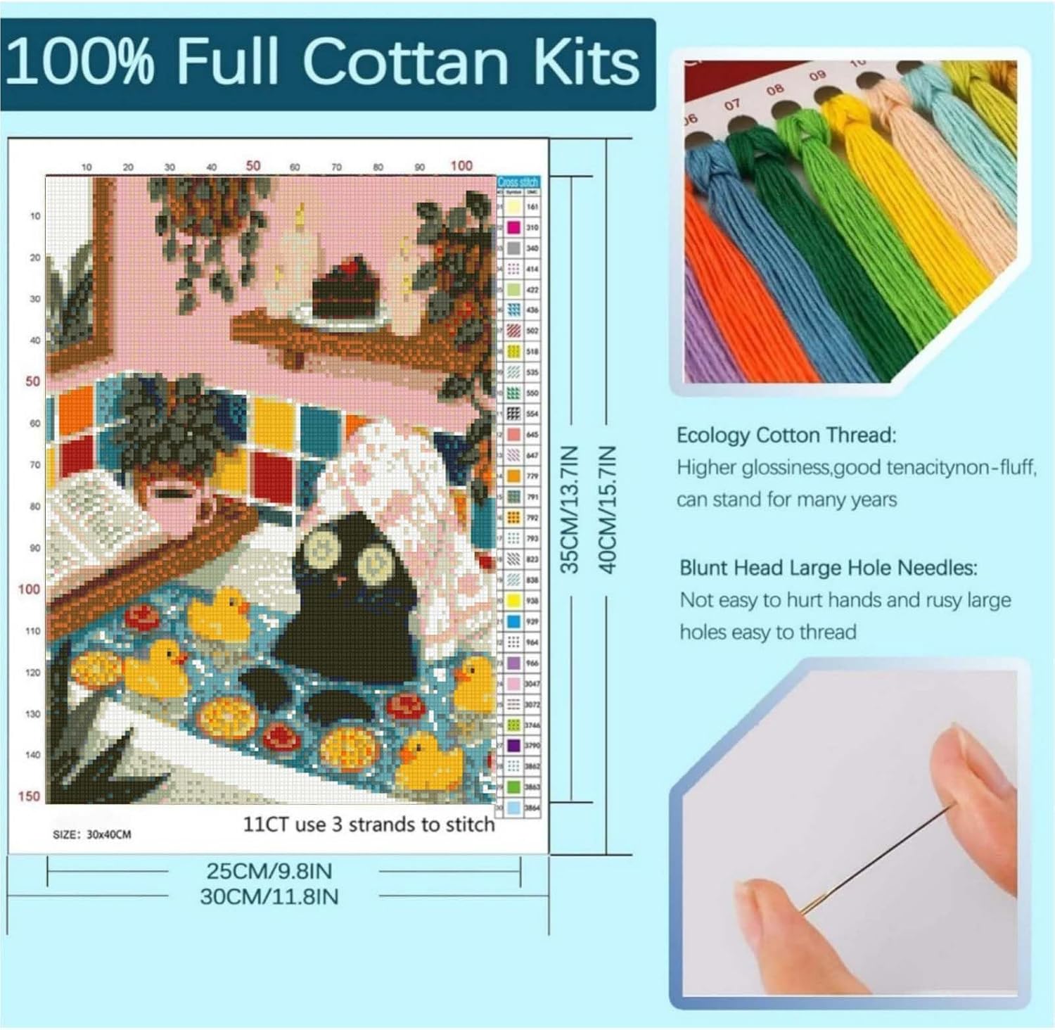 niurenmaoyi Black Cat Stamped Cross Stitch Kits for Beginner,12X16In | Funny Animal Counted Embroidery Kits,Needlepoint Kits for Adults,11CT Dimensions Counted Cross Stitch Wall Art