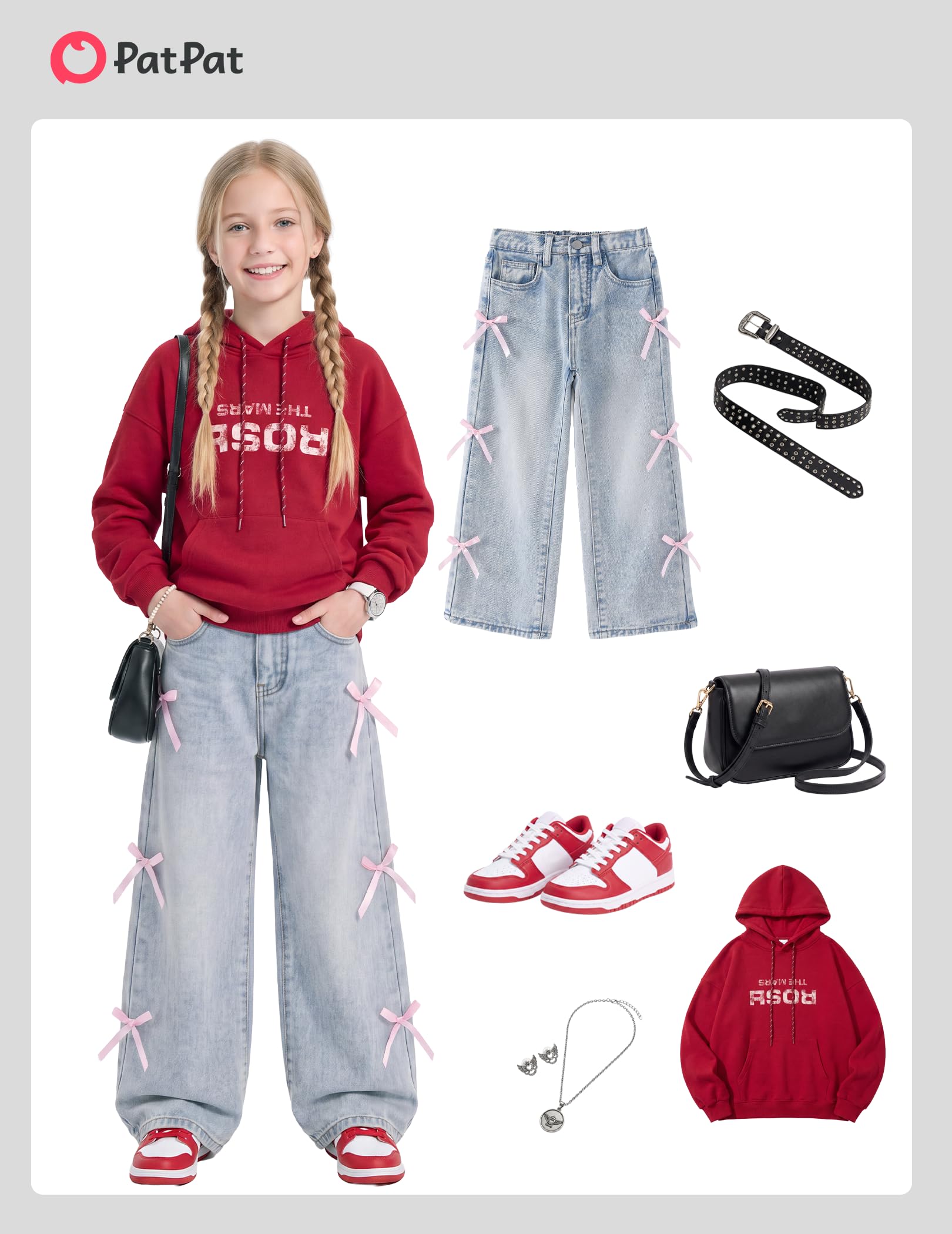 PATPAT Mädchen-Jeans mit Schleife und weitem Bein, niedlicher elastischer
