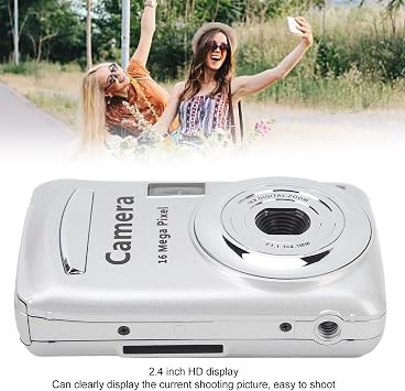 16 Megapixel Camera, 1080P HD Video Recorder, 16X Digital Zoom, Multi-Axis Stabilized, 2.4 Display Screen, Portable Camera for Photo Video Silver Gray