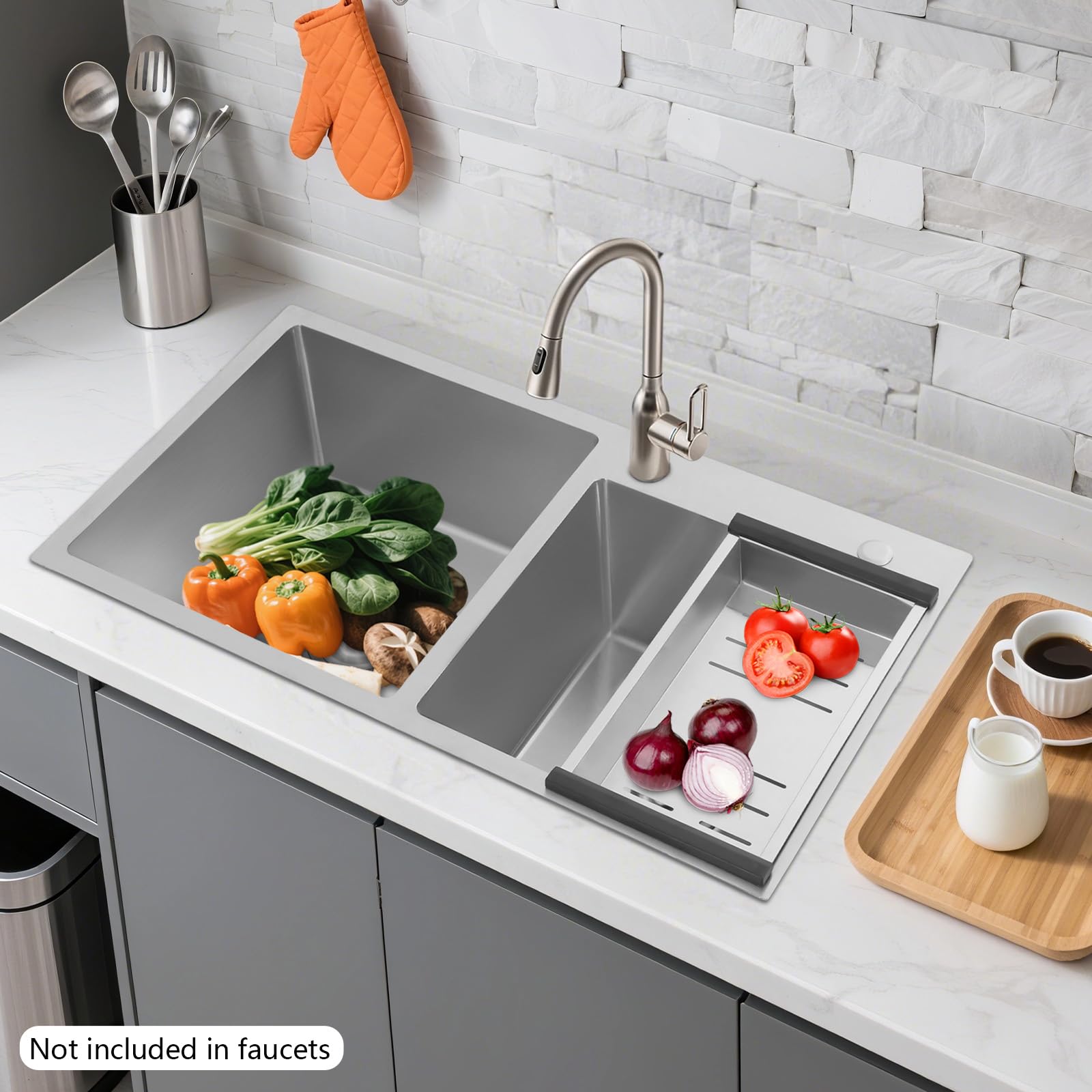 Küchenspüle 2 Multifunktion Waschbecken, Große Einbauspüle Silber, Groß Spülbecken Küchen Eckig, Edelstahl Küche Spülbecken, Groß Küchenspülbecken, Kitchen Sink 78 x 43 x 21cm