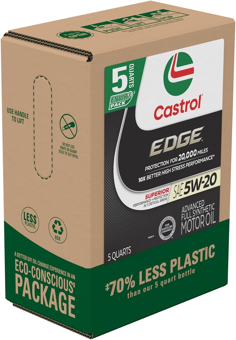 Castrol EDGE 5W-20 Advanced Full Synthetic Motor Oil, 5 Quarts, Eco Pack