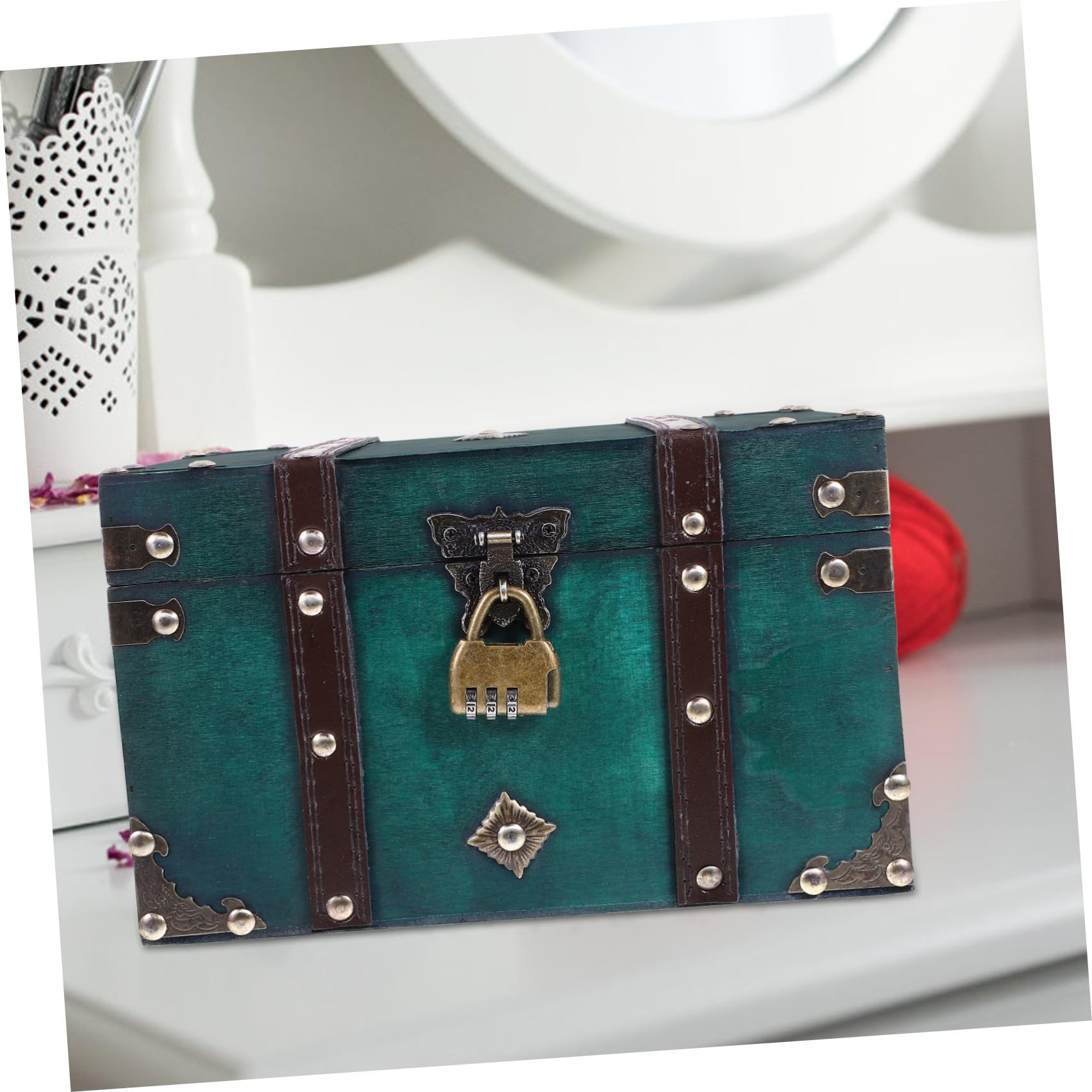 Healeved Vintage für Zuhause und Studentenwohnheim im Europäischen Stil Schmuckkästchen mit Schloss Elegante Aufbewahrungskiste Grün Dekorativ und Praktisch