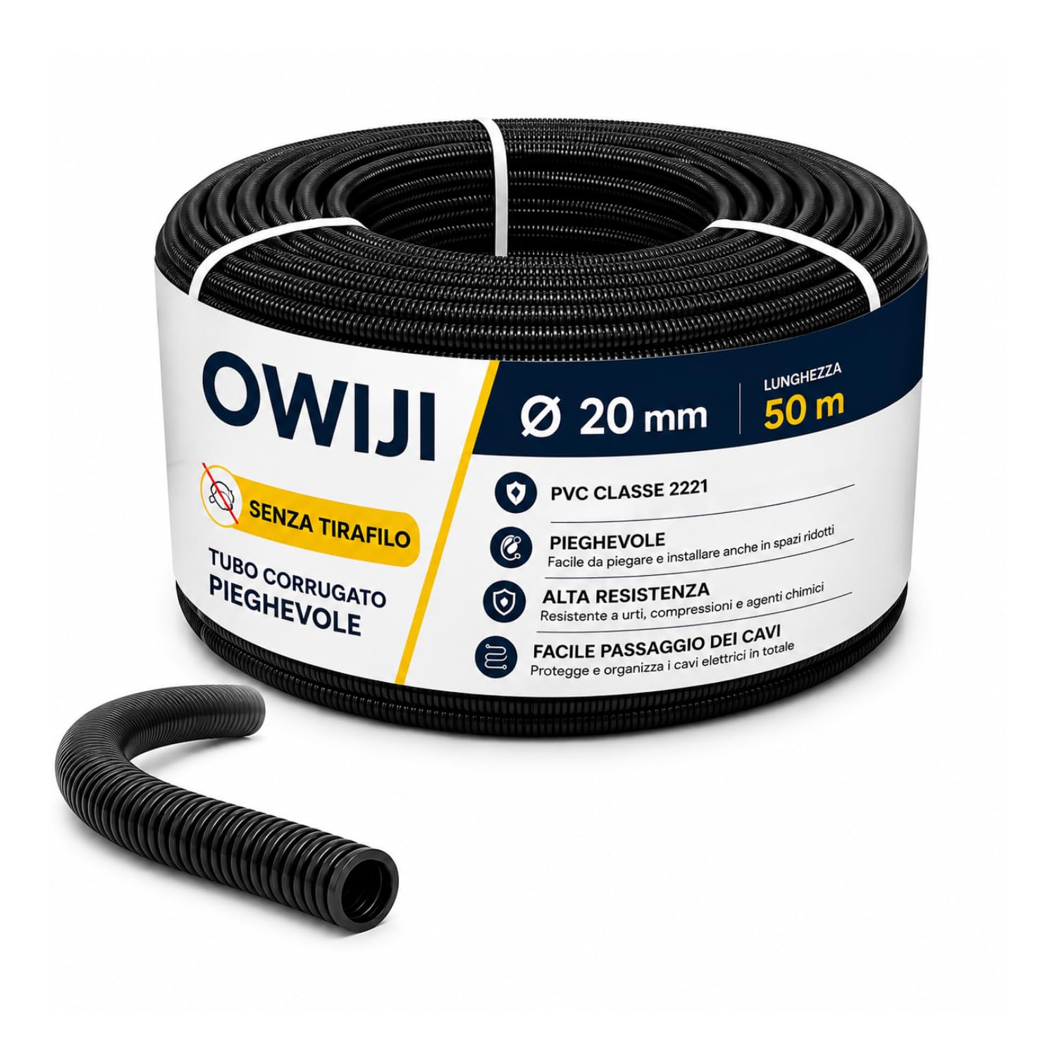 Corrugato da Esterno Ø 20 mm x 50 m Guaina per Cavi Elettrici Tubo Corrugato Esterno Pieghevole Protettivo Isolante Flessibile in PVC Copricavo Nero Raccogli Cavi per Casa Auto Ufficio