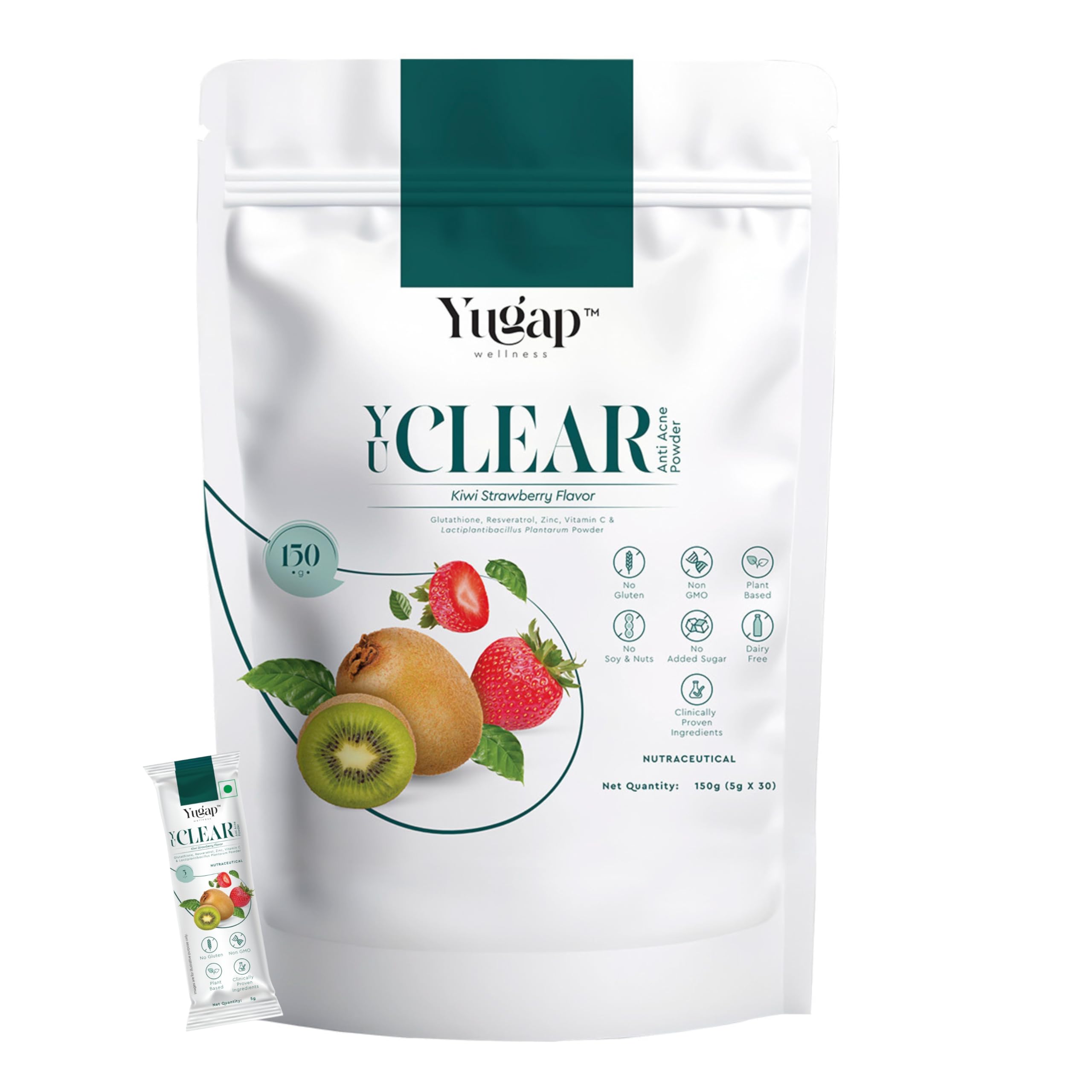 YuGap YuClear - 30 Servings With Glutathione & Vitamin C, Zinc, 10 Billion L.Bacillus And More | Clear Glowing Skin And Hydration Support | Plant Based, No Added Sugar And Gluten | Strawberry Kiwi-image-31