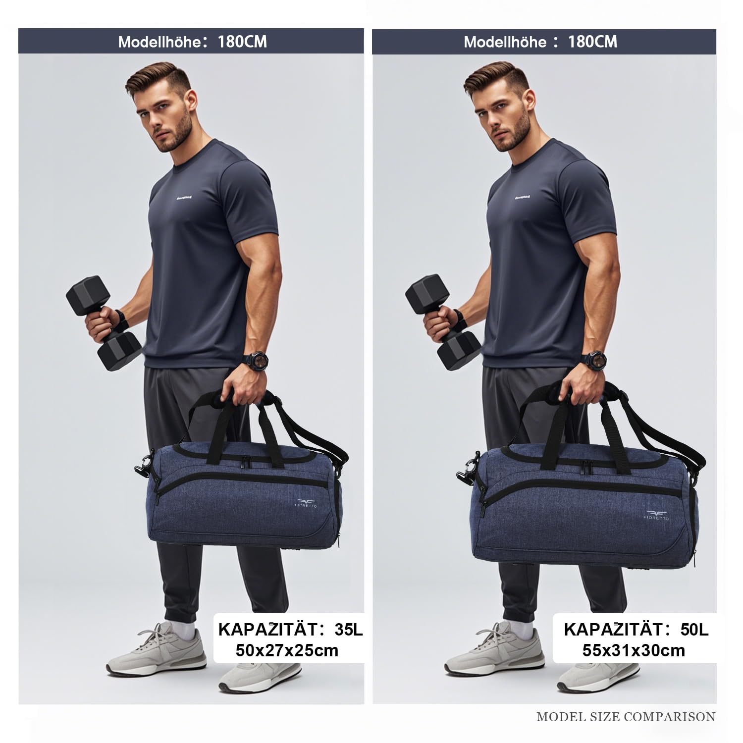 FIORETTO 35L Borsone Palestra Borsone da Palestra Sportivo da Donna e Uomo con Scomparto per Scarpe, Borsone da Viaggio per il Fine Settimana, Borsone da Notte per Donna Blu