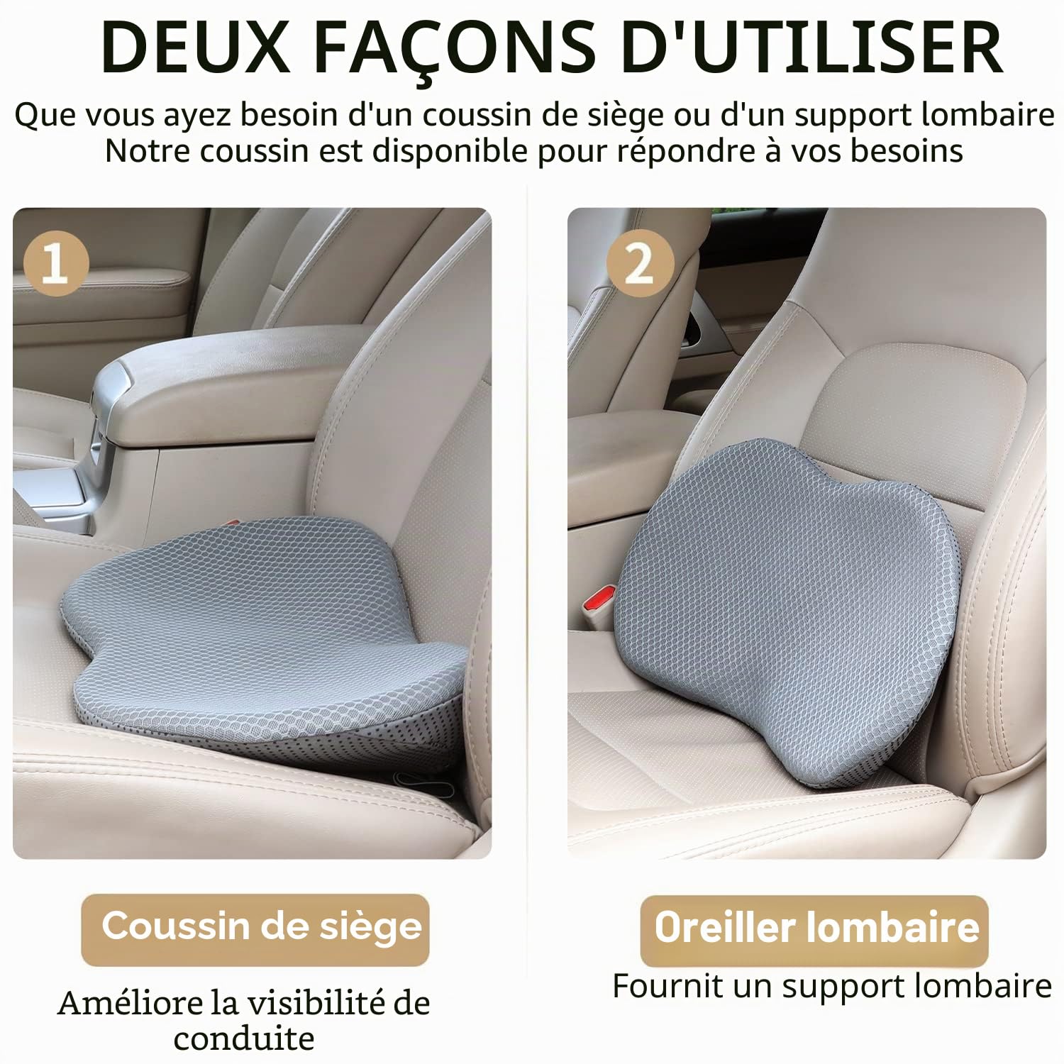 Livtribe Coussin de siège de Voiture – Coussin de siège de Voiture en Mousse à mémoire de Forme – Soulagement des douleurs dans Le Bas du Dos – Coussins de siège de Voiture pour la Conduite(Gris)