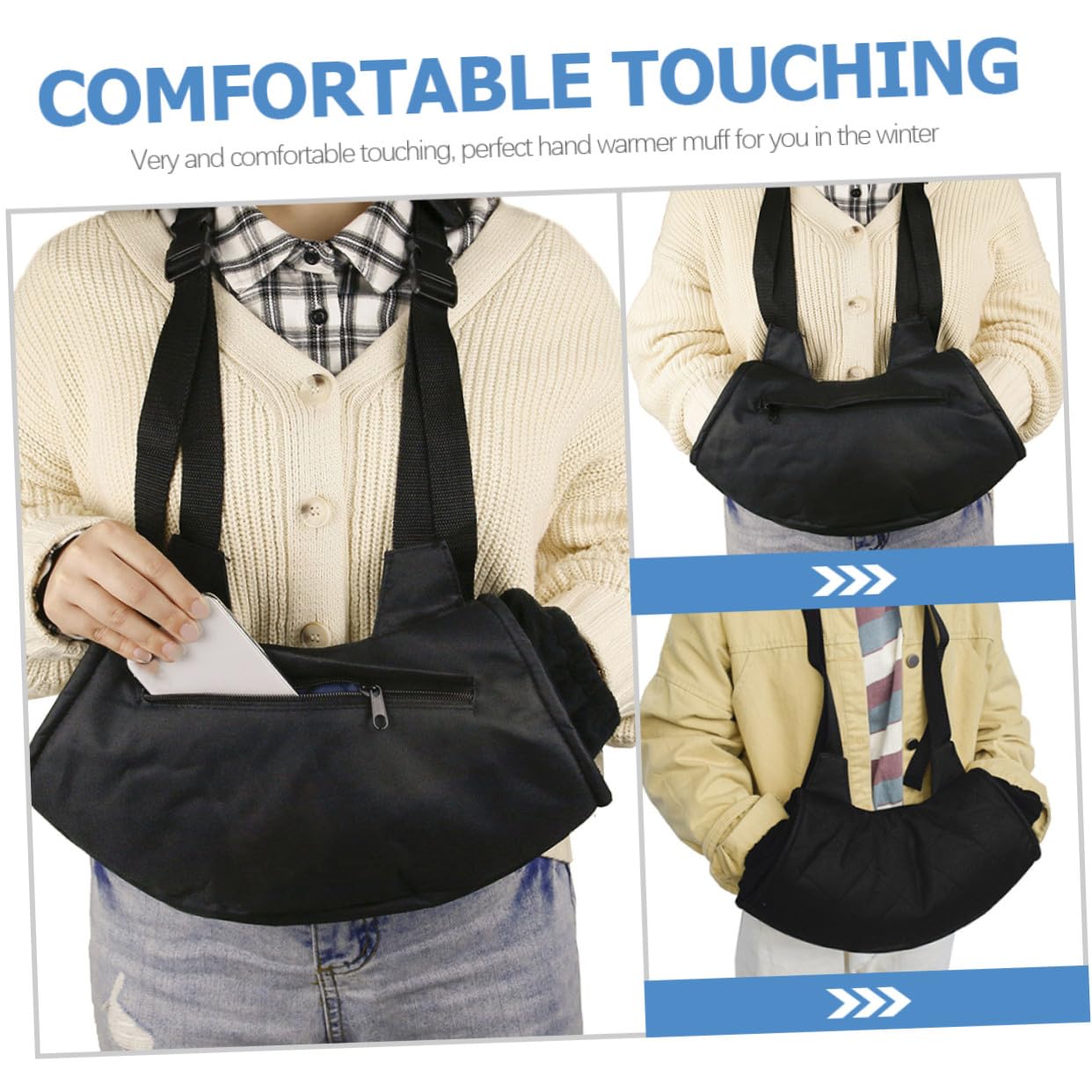Manchon en Tissu Oxford Coton PP et Polaire Chauffe-Mains Portable Chaud et Confortable pour l'hiver en Extérieur, pour Chasse et Camping