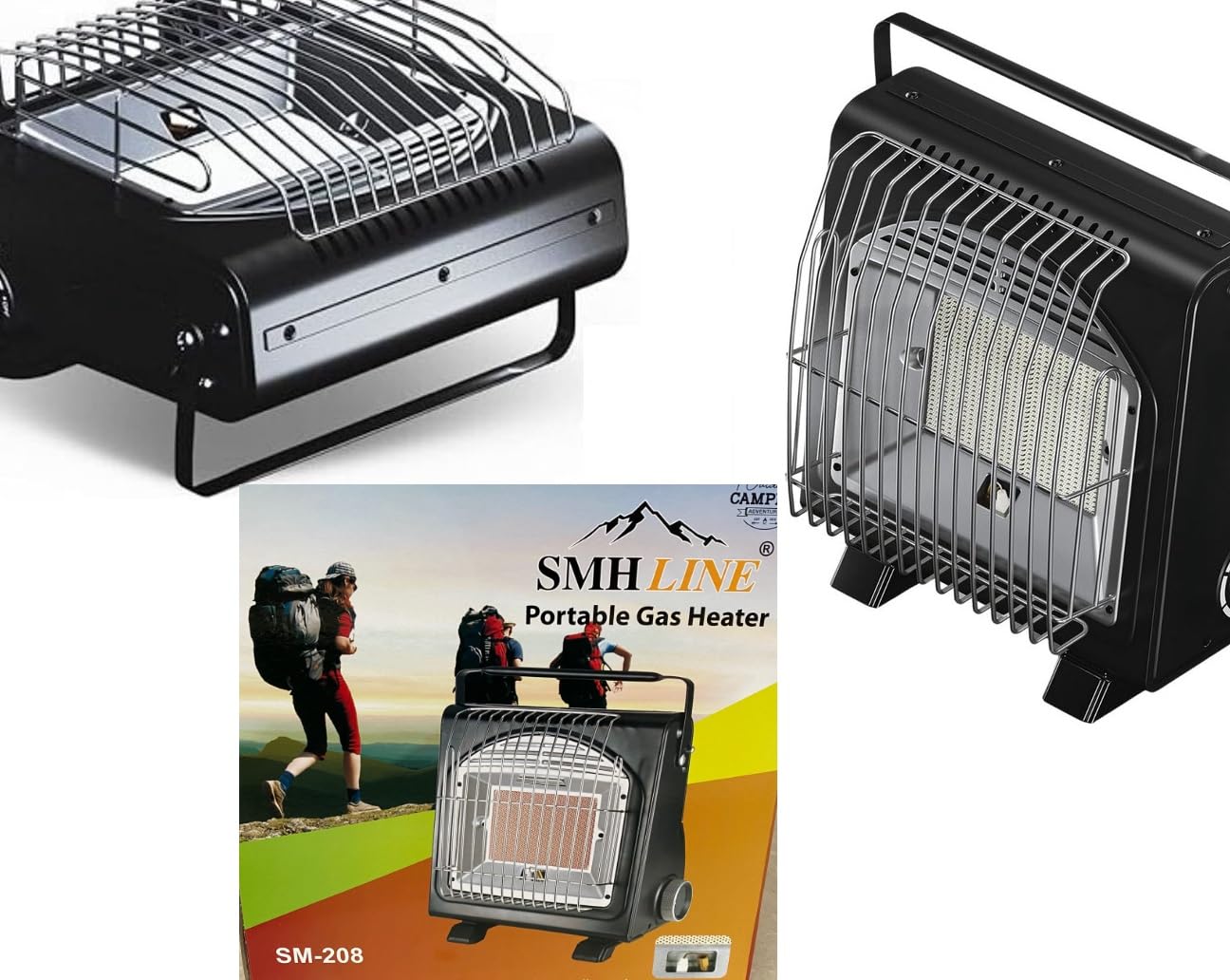SMH LINE® Calefactor de gas portátil 2 en 1 para camping + 16 cartucho de gas butano, caravana, quemador de 1,7 kW, quemador, calentador de cerámica