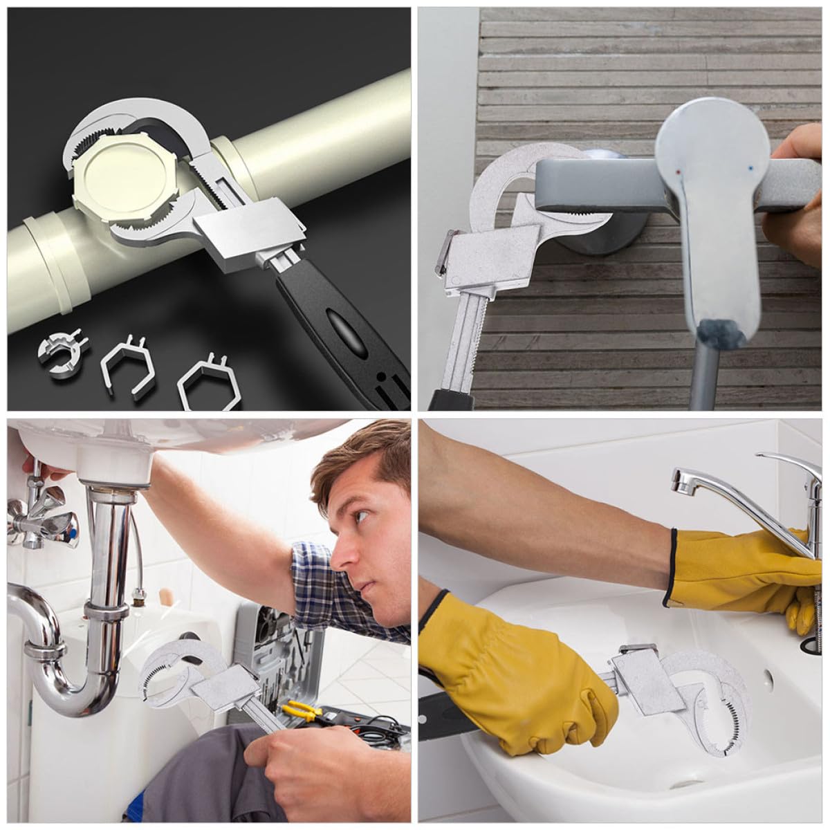 Llave Ajustable Multifuncional para Fontanería Llave Inglesa para Lavabo y Grifo de Baño Herramienta de Acero Resistente con Mango Corto para Uso Cocina y Baño Adecuado para