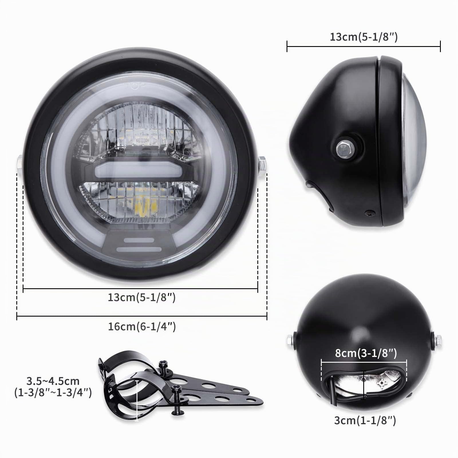 JMTBNO Faro Delantero LED para Moto 6,5 Pulgadas con soporte para Faros Motocicleta, Luces de Conducción Diurna Halo DRL Luz Blanca Universal 12 V para Bobber Chopper Cafe Racer Retro