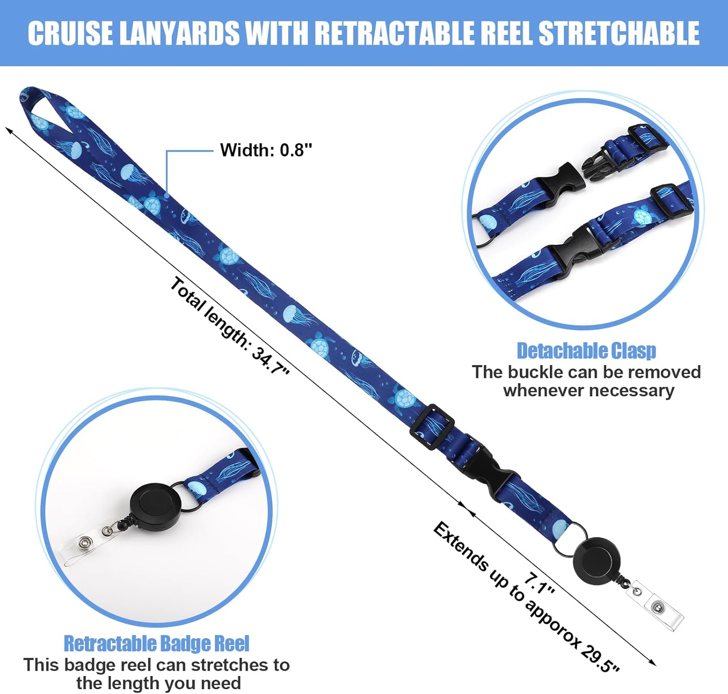 18 Pcs Cruise Lanyards Adjustable Lanyard with Retractable Reel Waterproof ID Badge Holder Luggage Tags for All Cruise Essentials Accessories(Sea Animal) - Image 4