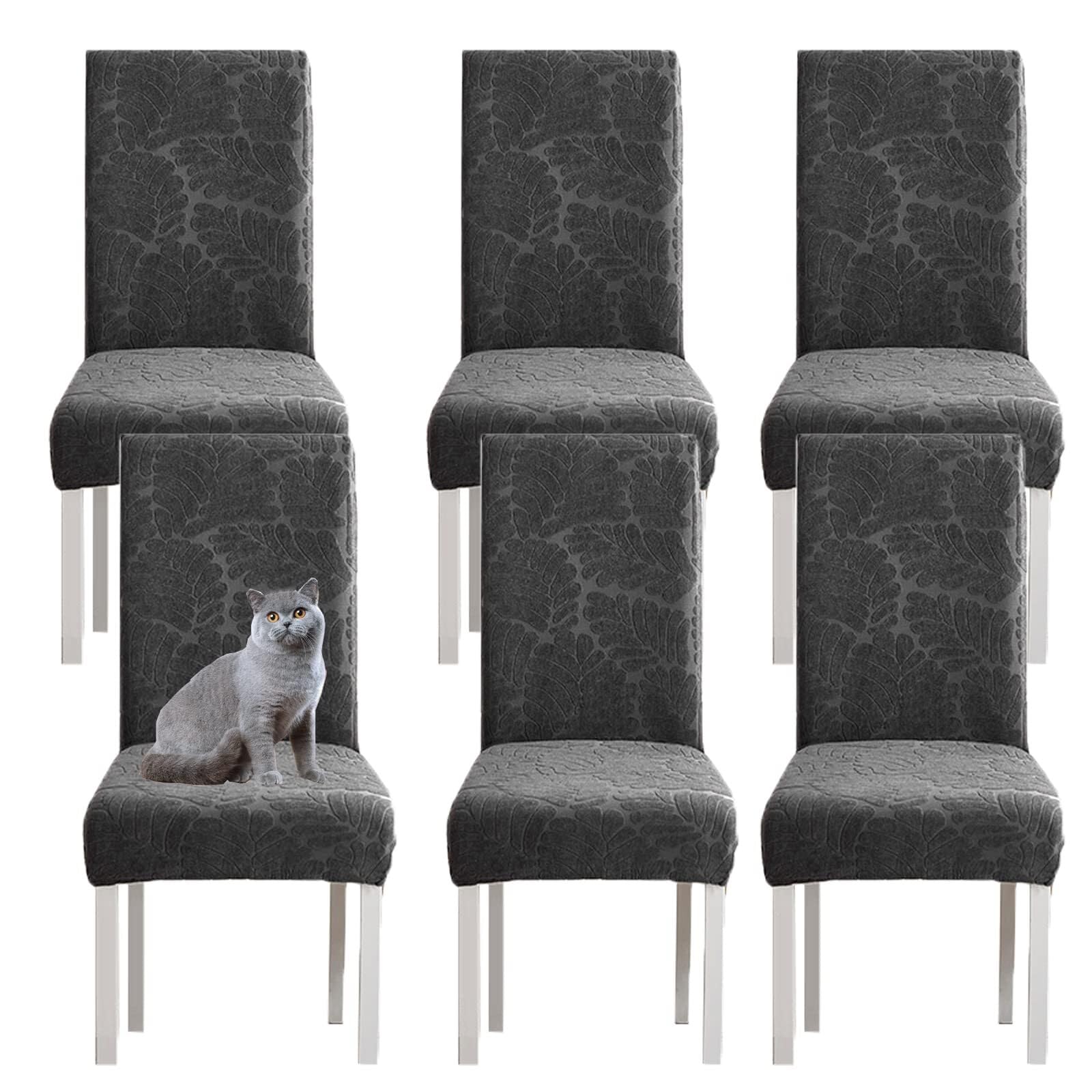 NMVAWIPT Jacquard High Back Stretch Knitted Fleece Chair Covers For Dining Room Home Wedding Banquet Hotel(#4,6pcs)