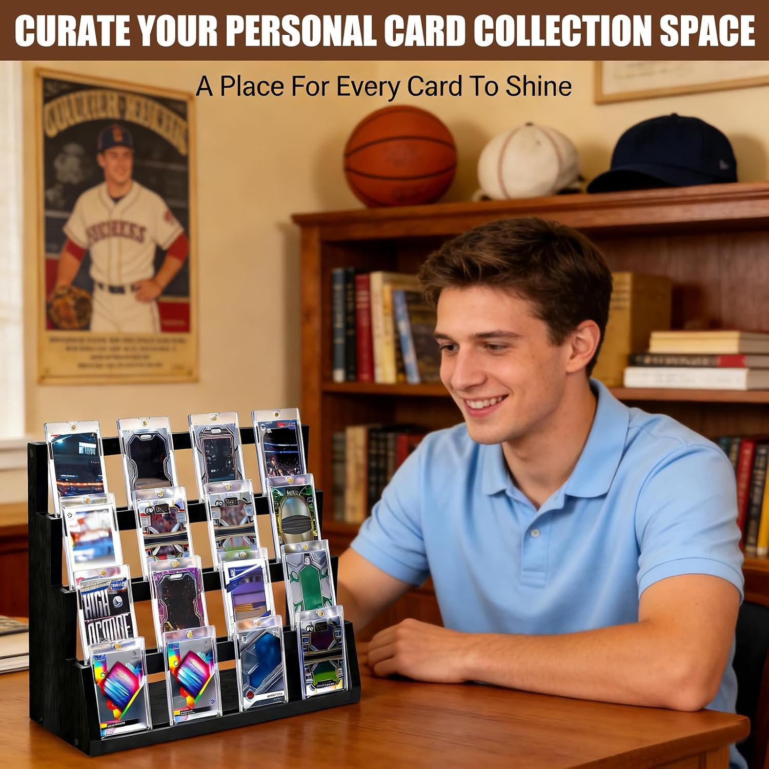 Handcrafted Pine Wood Card Display Shelf Ideal for Sports Keepsakes and Collectible Pieces Tiny Photo Display Stand
