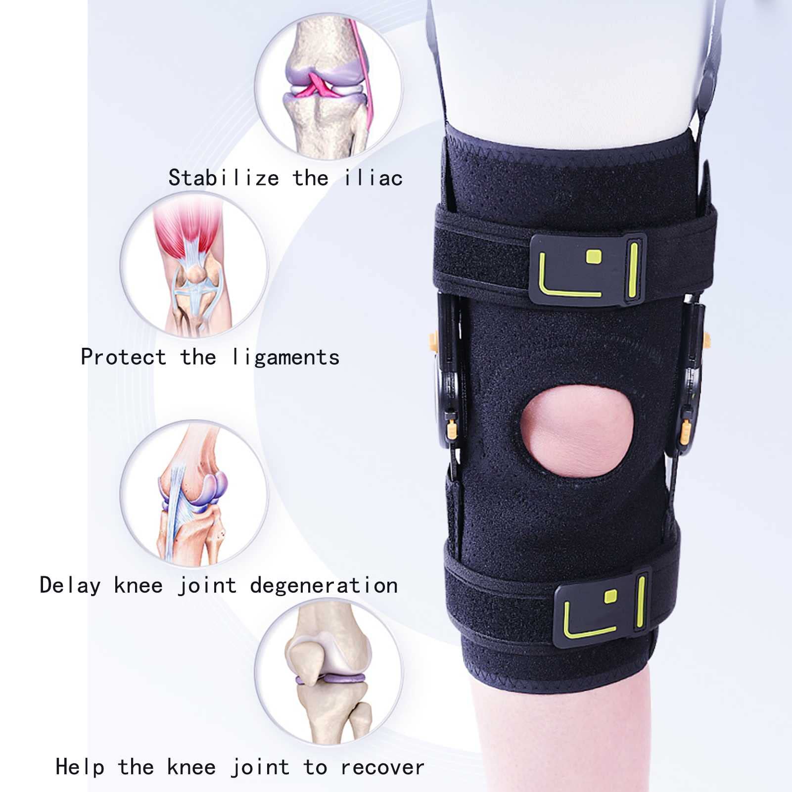 Rodillera Ajustable con Soporte Y Bisagras Cortas. Rodillera Ajustable para Luxación De Rótula, Fijación De Fracturas, Protector, Exoesqueleto Deportivo.(Negro-M-Mediano)