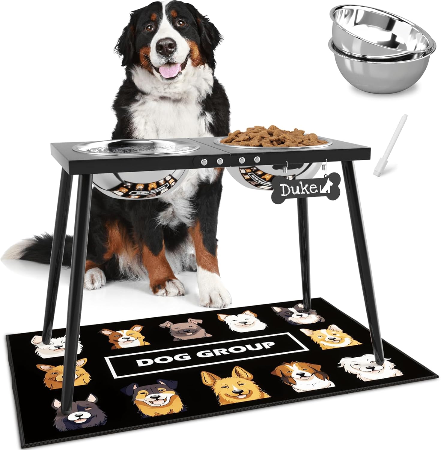 Metal Elevated Dog Bowls, 17in Tall Raised Dog Bowl Stand, Dogs Raised Stand with 3000ml Stainless Steel Bowls and Sprill Proof Mat for Extra Large Breeds