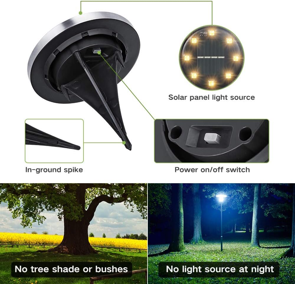 Joomer Solar Ground Lights, 12 Pack 8 LED Solar Pathway Lights Waterproof In-Ground Outdoor Landscape Lighting Solar Disk Lights for Patio Pathway Lawn Yard Driveway Walkway (Warm White)