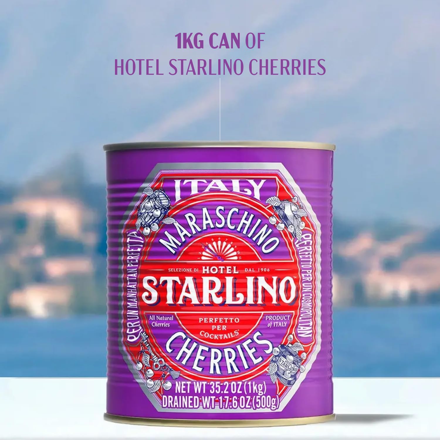Hotel Starlino Maraschino Cherries | Great Tasting Italian Cherry for Premium Cocktails and Desserts | All-Natural Home Essentials For Your Bar Cart or Makes a Great Gift | 1kg Can, Pack of 1