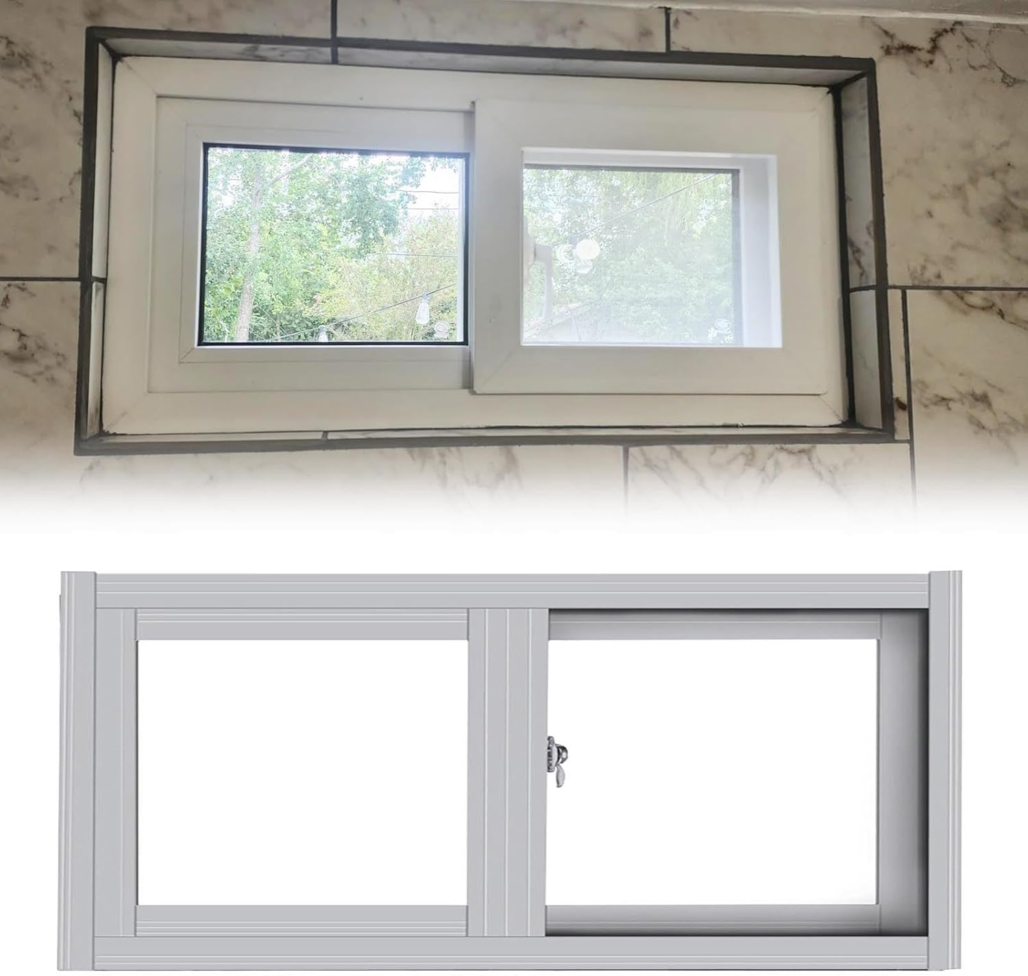 Home Windows Replacment Sliding Window for Basement with Glass & Screen 24x16in 30x16in 31x12in 36x12in Horizontal Replacement Window for Bathroom Kitchen Garage(White,30x12)