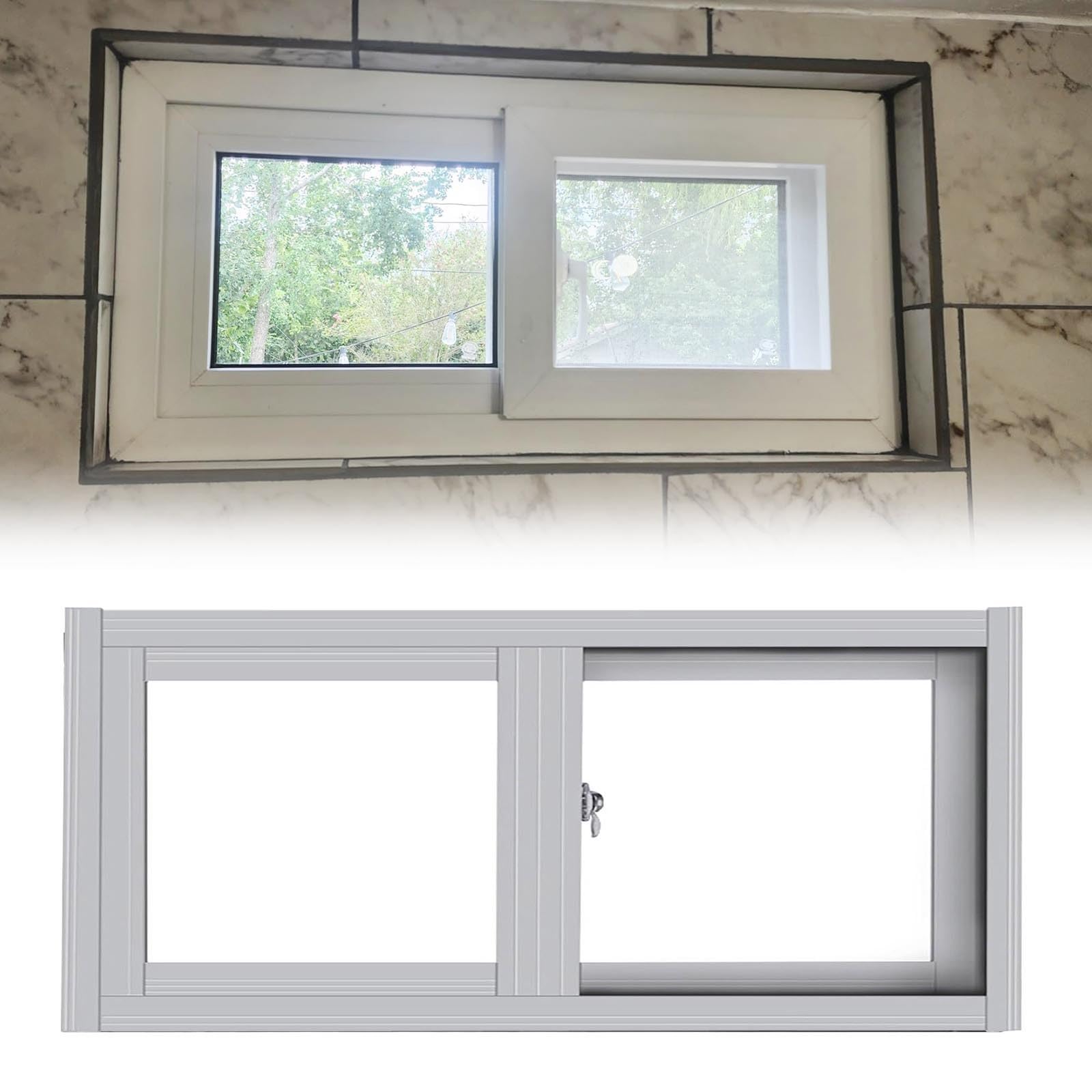 Ventana deslizante para sótano de 94 x 45 cm con repuesto horizontal blanco multiusos
