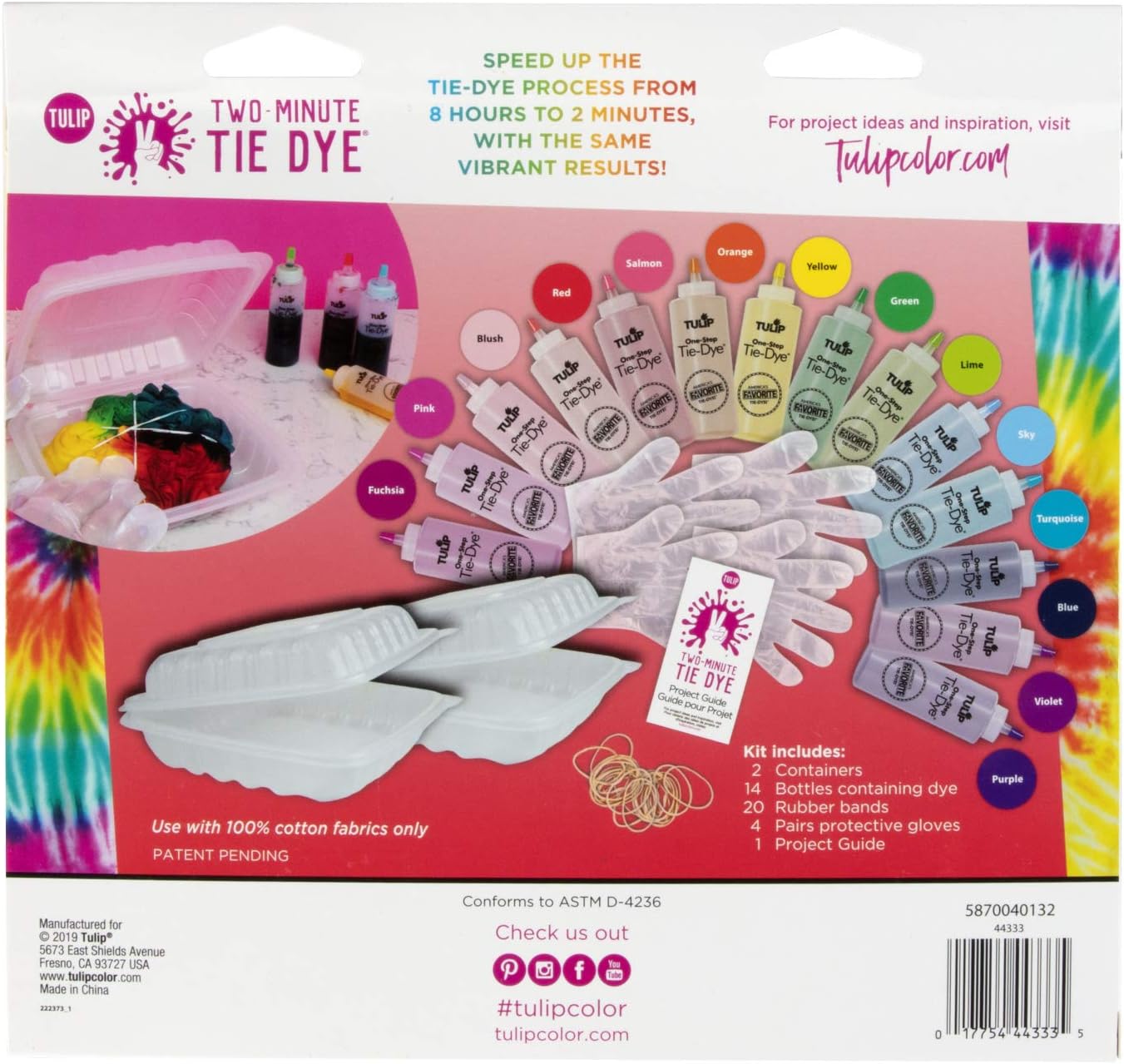 Tulip One-Step Tie-Dye Kit - Two-Minute Kit, Faster Results & Easy Techniques Included, Fun DIY Activity for Kids and Adults, 14 Bright Colors