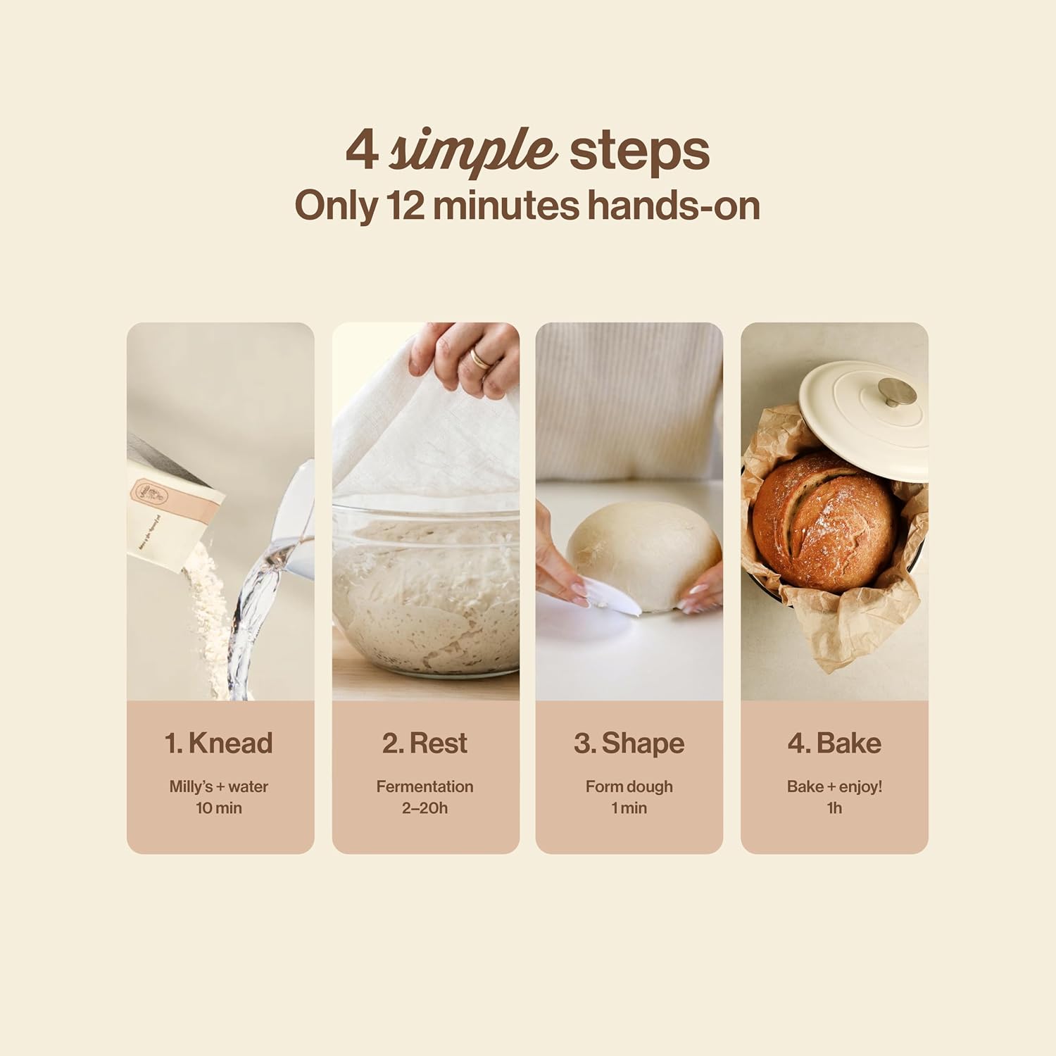 Milly’s Sourdough Bread Mix – Just Add Water, No Starter Needed | Easy Artisan Homemade Bread with 6 Clean Ingredients | Non-GMO, Made in Italy, European Stone-Milled Flour | Sourdough Starter Kit for Beginners (Makes 2 Loaves)