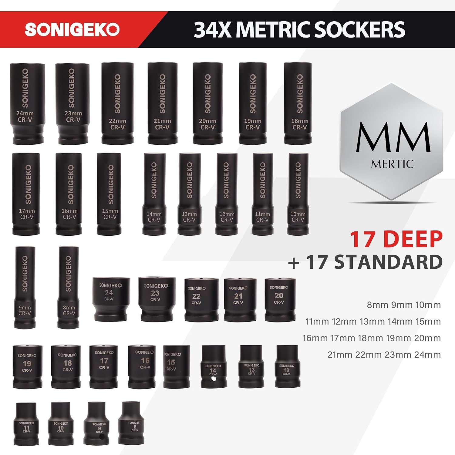 70-Piece 1/2" Drive Impact Socket Set, Cr-V Steel, Standard SAE & Metric Sockets with Ratchet Handle, Extension Bar, Adapters, and Storage Case