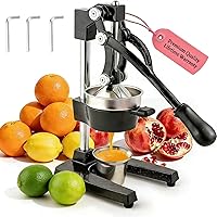 Heavy-Duty Cast Iron Manual Citrus Juicer Hand Press - Commercial Grade Lemon Lime Orange Squeezer with Stainless Steel Strainer