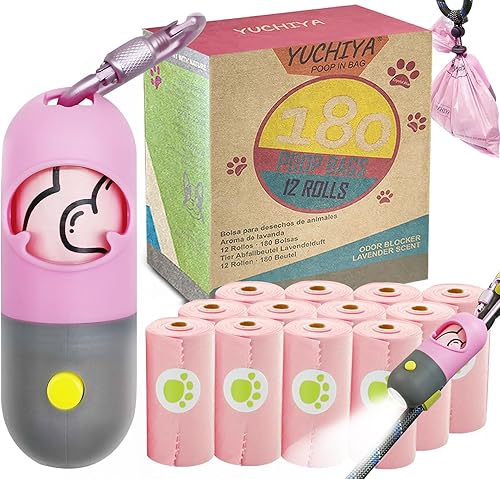 Soporte para bolsas de basura para perros con linterna LED, dispensador de bolsas de excremento de perro con 13 rollos de bolsas de basura a prueba