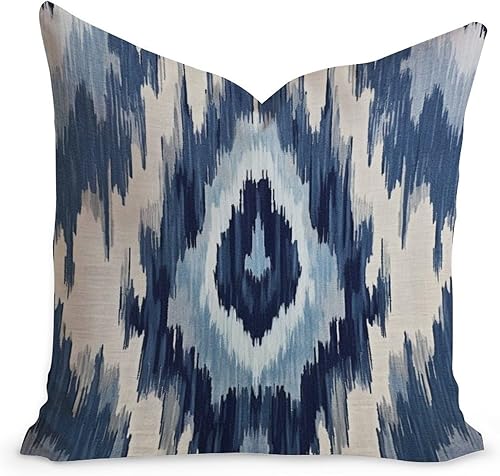 Funda de cojín decorativa azul y gris Kilim turco Ikat, funda de almohada de estilo bohemio morisco con cremallera, decoración de granja para