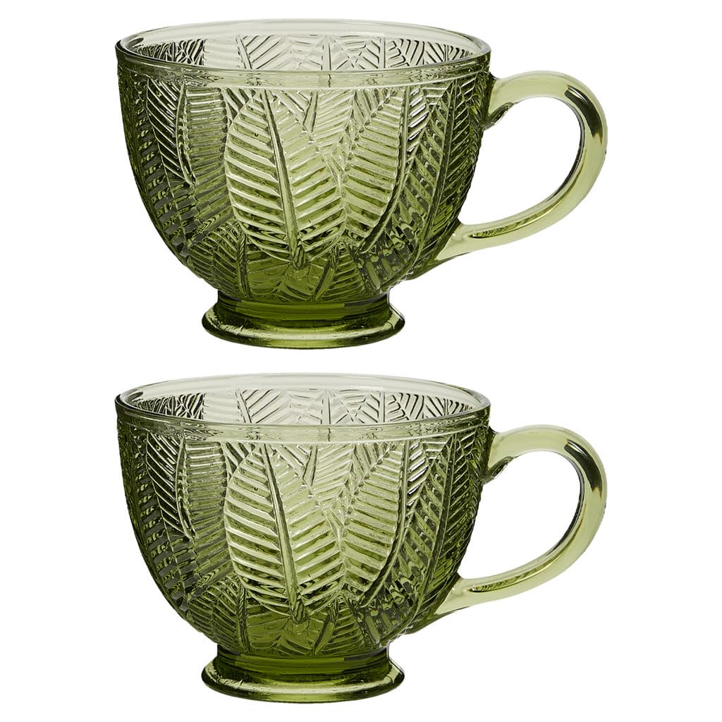 Glass Coffee Mugs Embossed Footed Teacups Leaf Embossed Glasses 400ml (2)