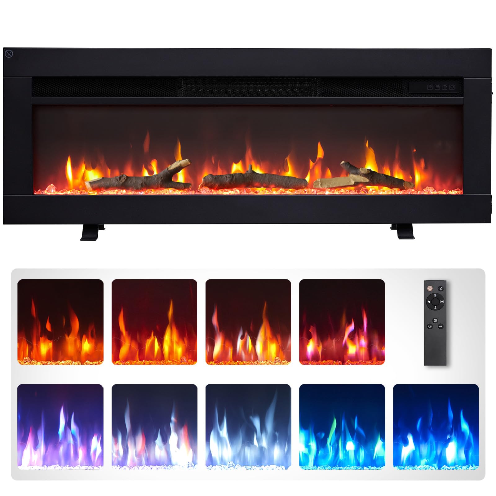 Flameko Dilton 36" 3-In-1 Electric Fireplace With Logs & Crystals9 Colour Flame EffectMedia Wall Compatible1.8Kw Heater from B&Q