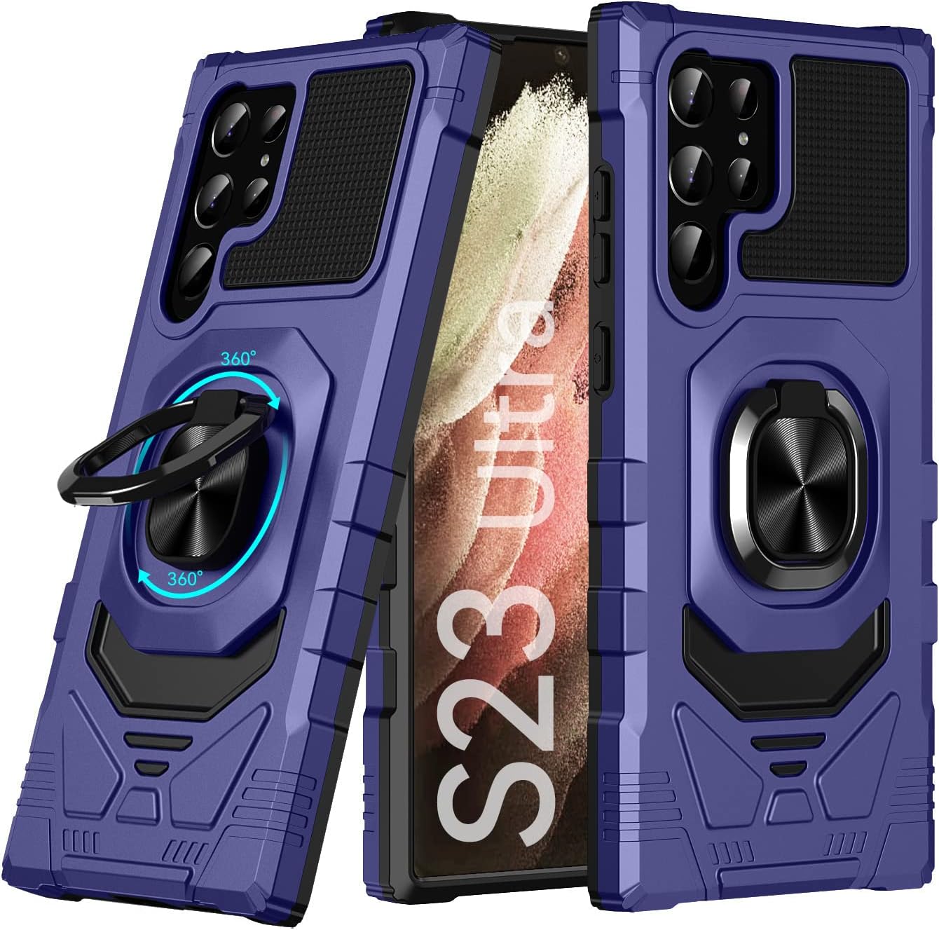 Lozeow for Samsung Galaxy S23 Ultra Case with Kickstand, Heavy-Duty Magnetic Cover, Military Grade Drop Protection, Built-in 360° Rotate Ring, 2023 US Version, Purple