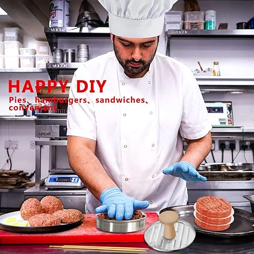 Miniatura 4 de DSTHISAR Prensa de hamburguesas, prensa de hamburguesas de acero inoxidable de 5 pulgadas, prensa antiadherente para hacer hamburguesas, para asar y