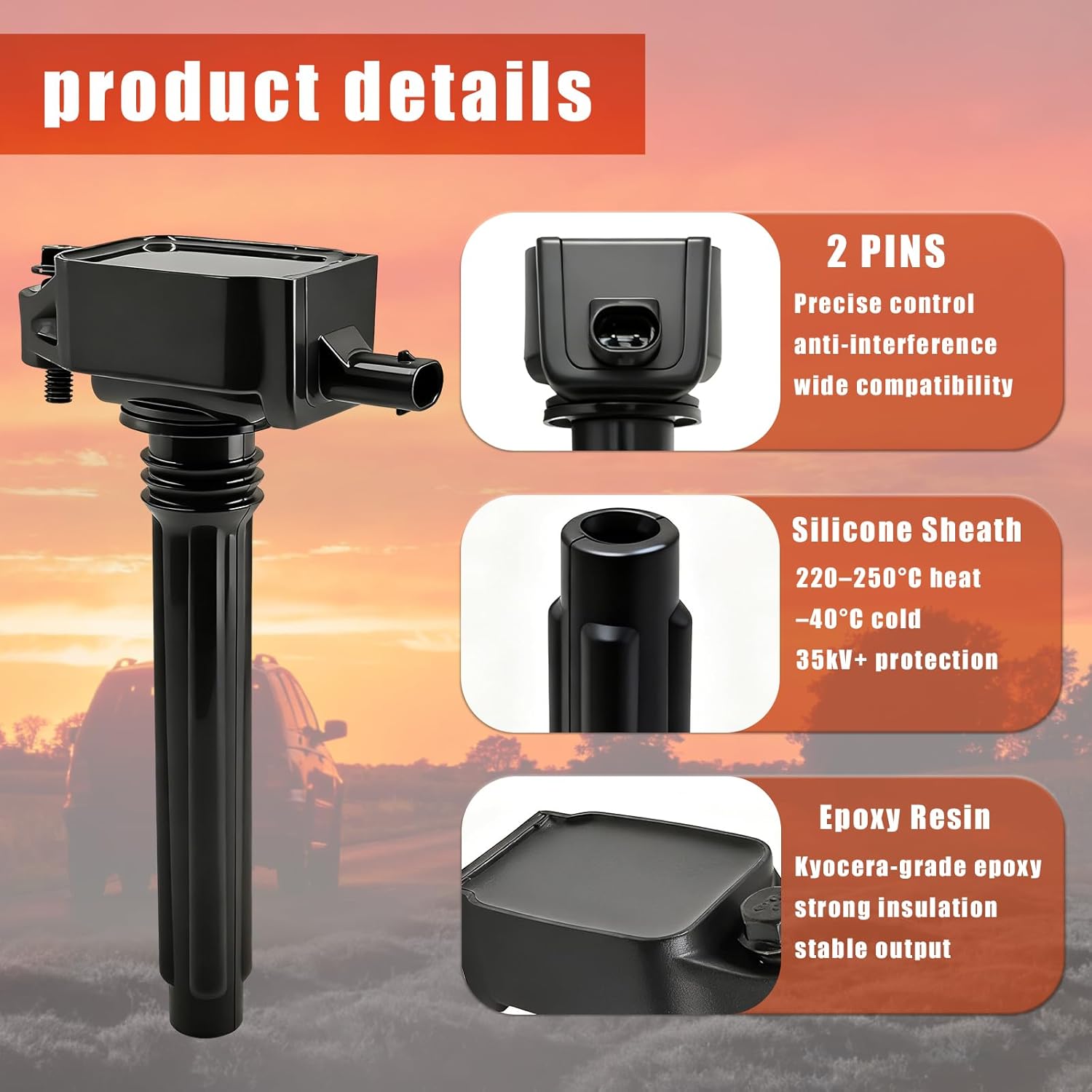 Set of 6 Ignition Coil Packs Replacement of UF648 Compatible with Dodge V6 3.6L Avenger Challenger Charger Durango Journey Compatible with Jeep Wrangler for Ram V6 3.6L Chrysler 300 Town&Country