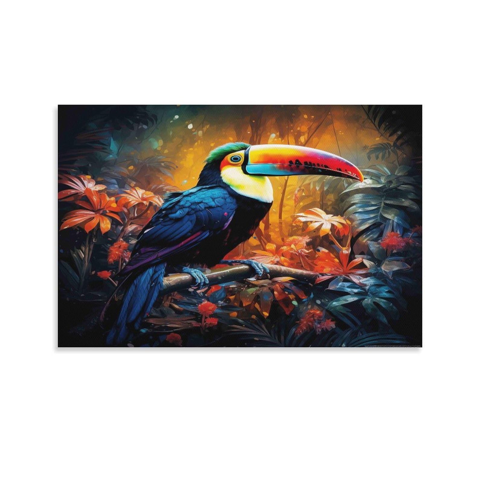 CPLVKWRQJ Bright Magical Colorful Individual Colorful Toucan in Jungle Art Wall Art Decor - Kitchen Removable Canvas Wall Art Multi-Purpose Focal Point 24x36inch(60x90cm)
