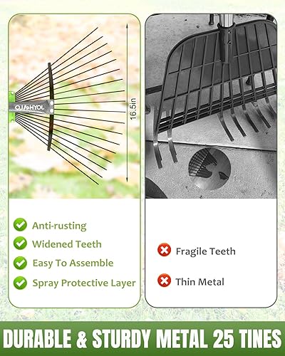 Miniatura 7 de Joyhalo Rastrillo para hojas de 63.4 pulgadas con bolsas de hojas tipo recogedor de 40 galones, juego de rastrillo de hojas de metal ajustables de