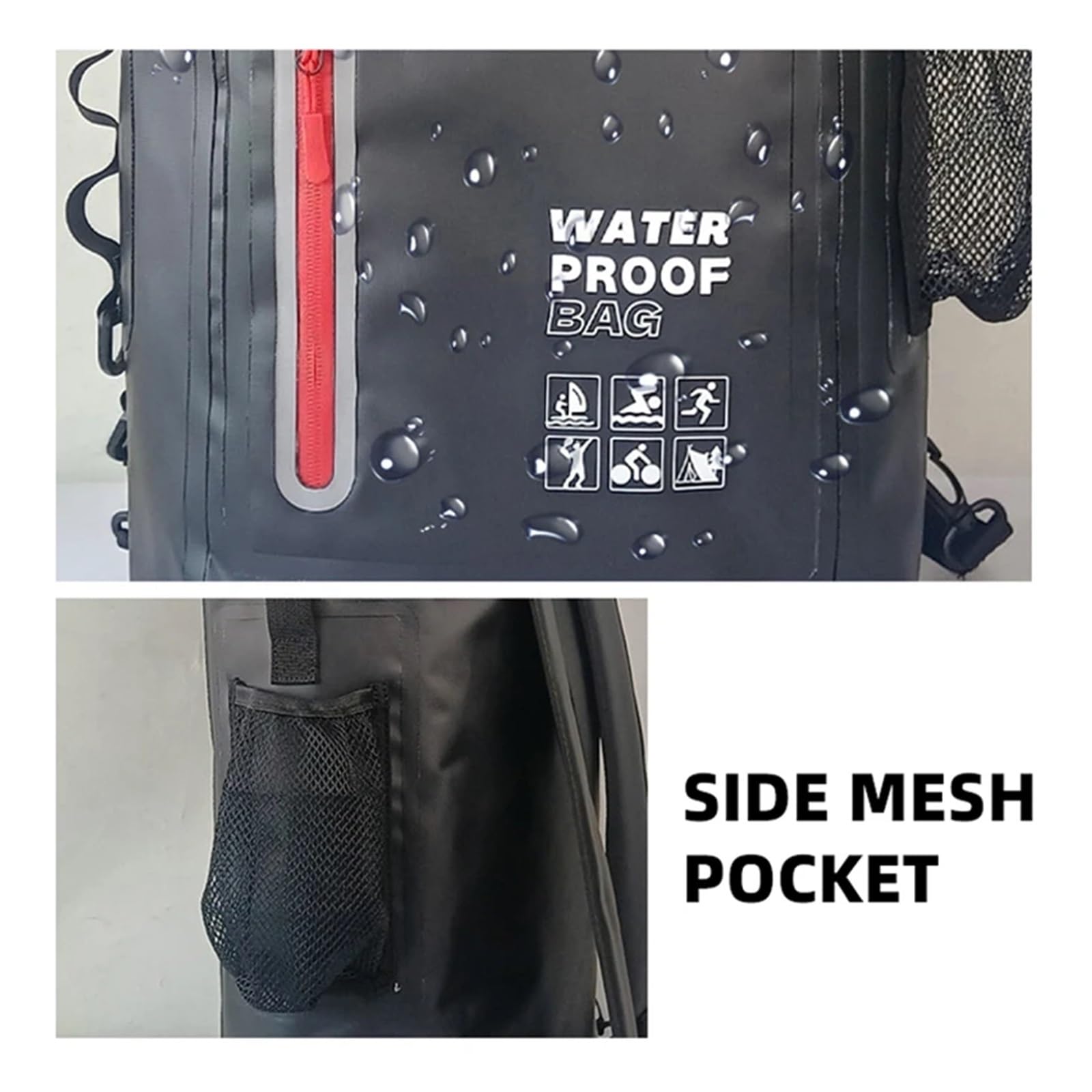 Sac étanche pour kayak - Sac à dos de natation - Grand sac à dos de randonnée en rivière - Épaule - Plage - Plongée - Rafting sec - Canoë - Sac de camping en PVC