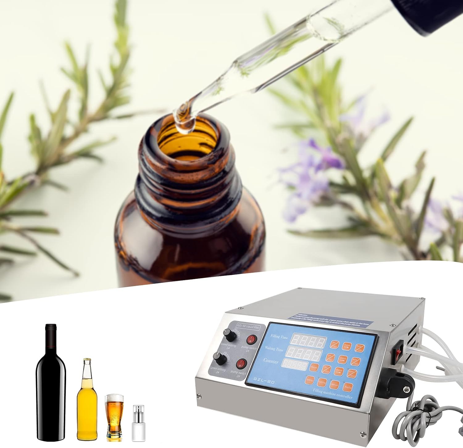Double-head Liquid Filling Machine, Digital Peristaltic Diaphragm Pump Filling Tool Kit, LCD Liquid Bottle Filler Milk Paste Control For Milk Water Juice, 4L/Min 0.1kw