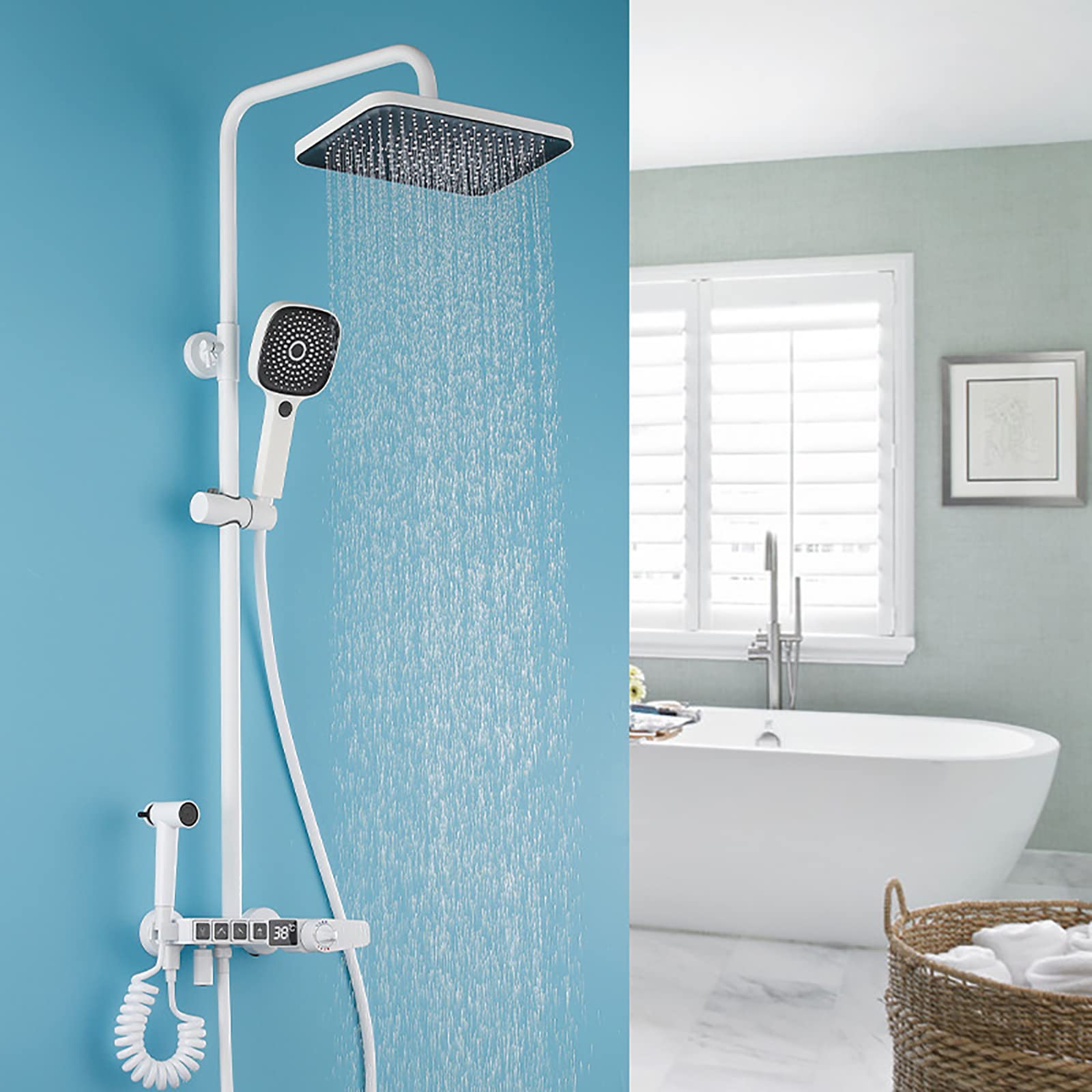 Ensemble de mitigeur de douche thermostatique avec pomme effet pluie et robinet de baignoire