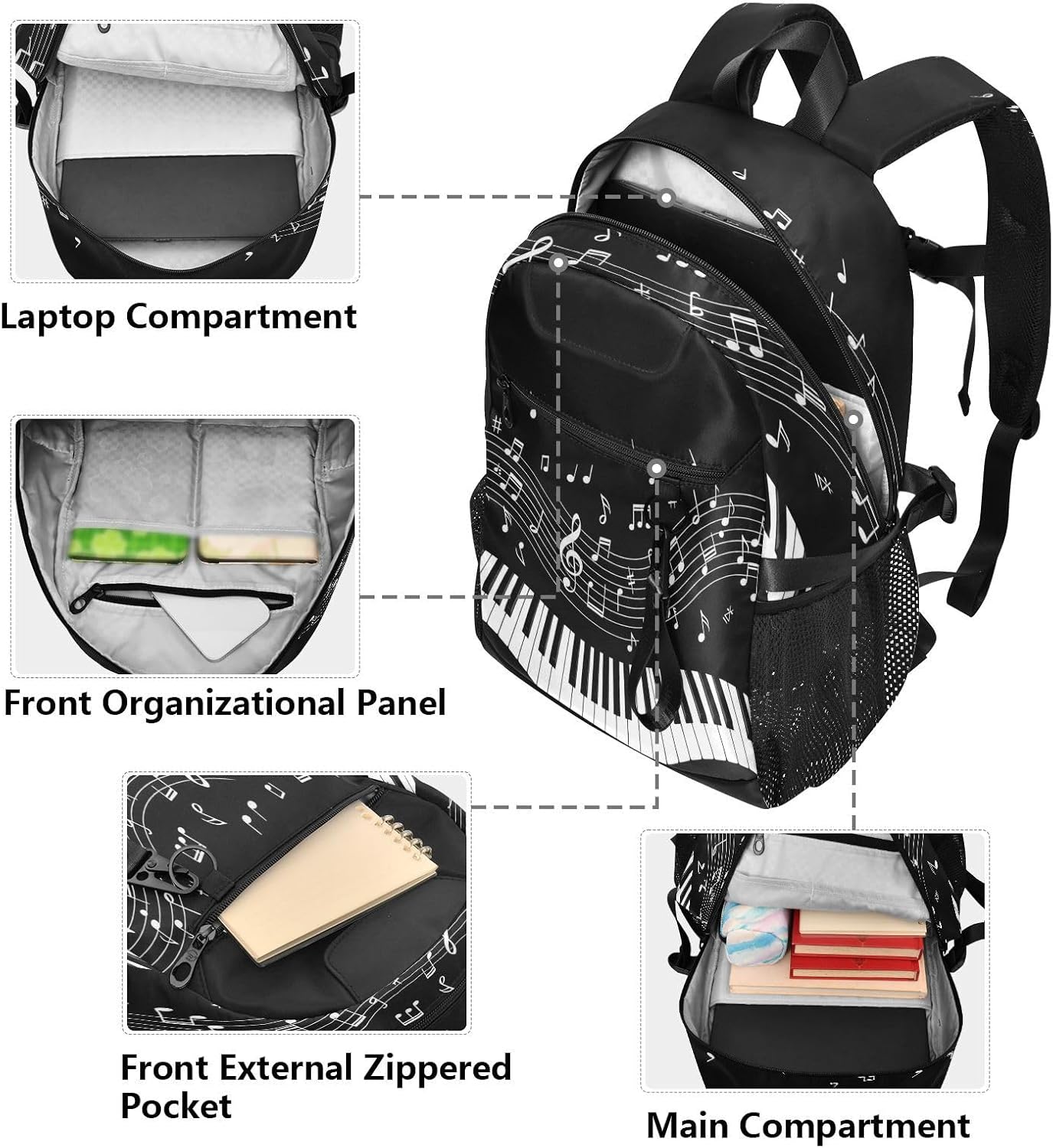 ALAZA Music Piano Notes Backpack Travel Laptop Backpack Purse for Women Men Teens Girls School Bag College Bookbag Water Resistant Casual Daypack image 5