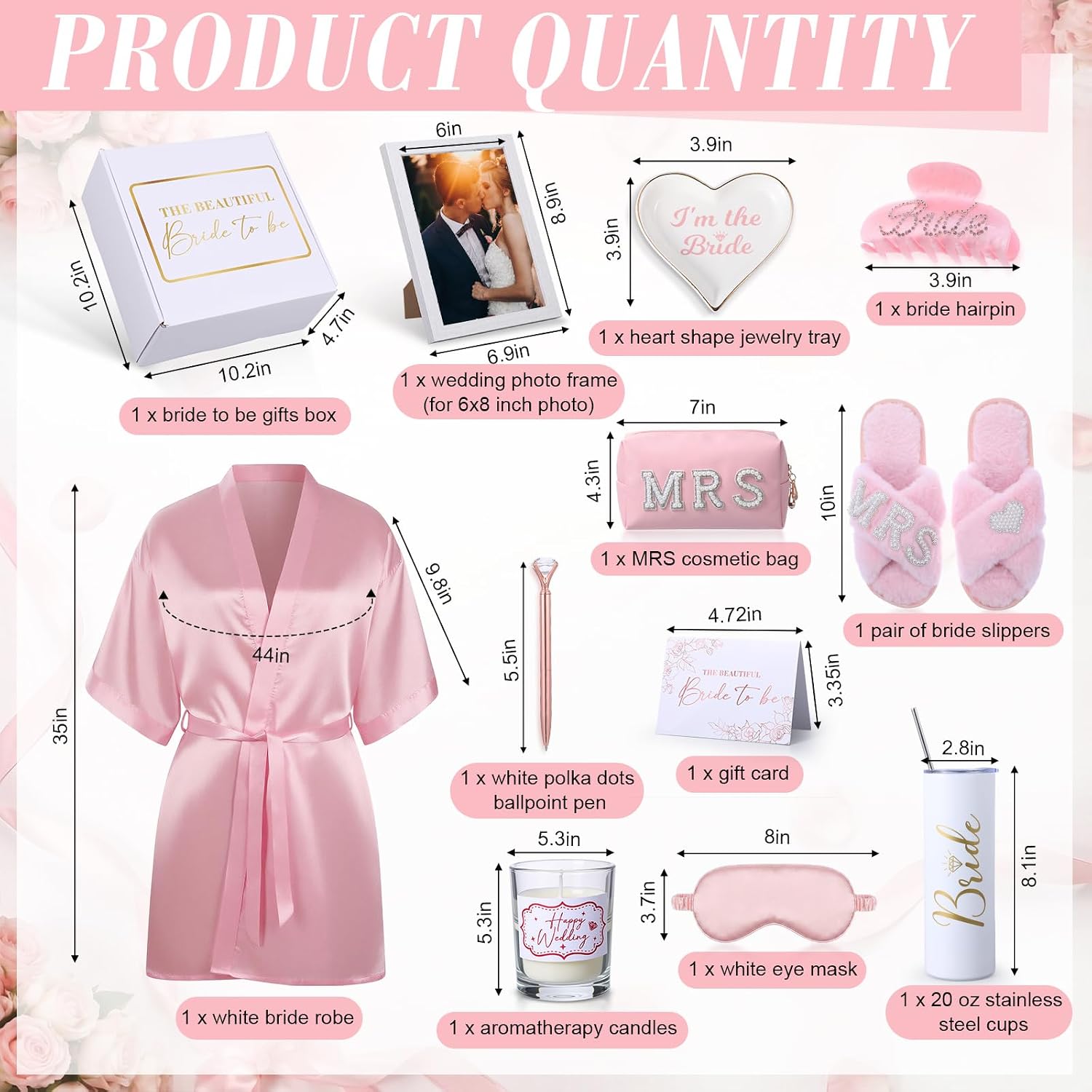 12 Pieces Bride To Be Gifts Set Bride Robe Slippers Hair Clip Cosmetic Bag Gift Box Cup Photo Jewelry Pen Eye Mask