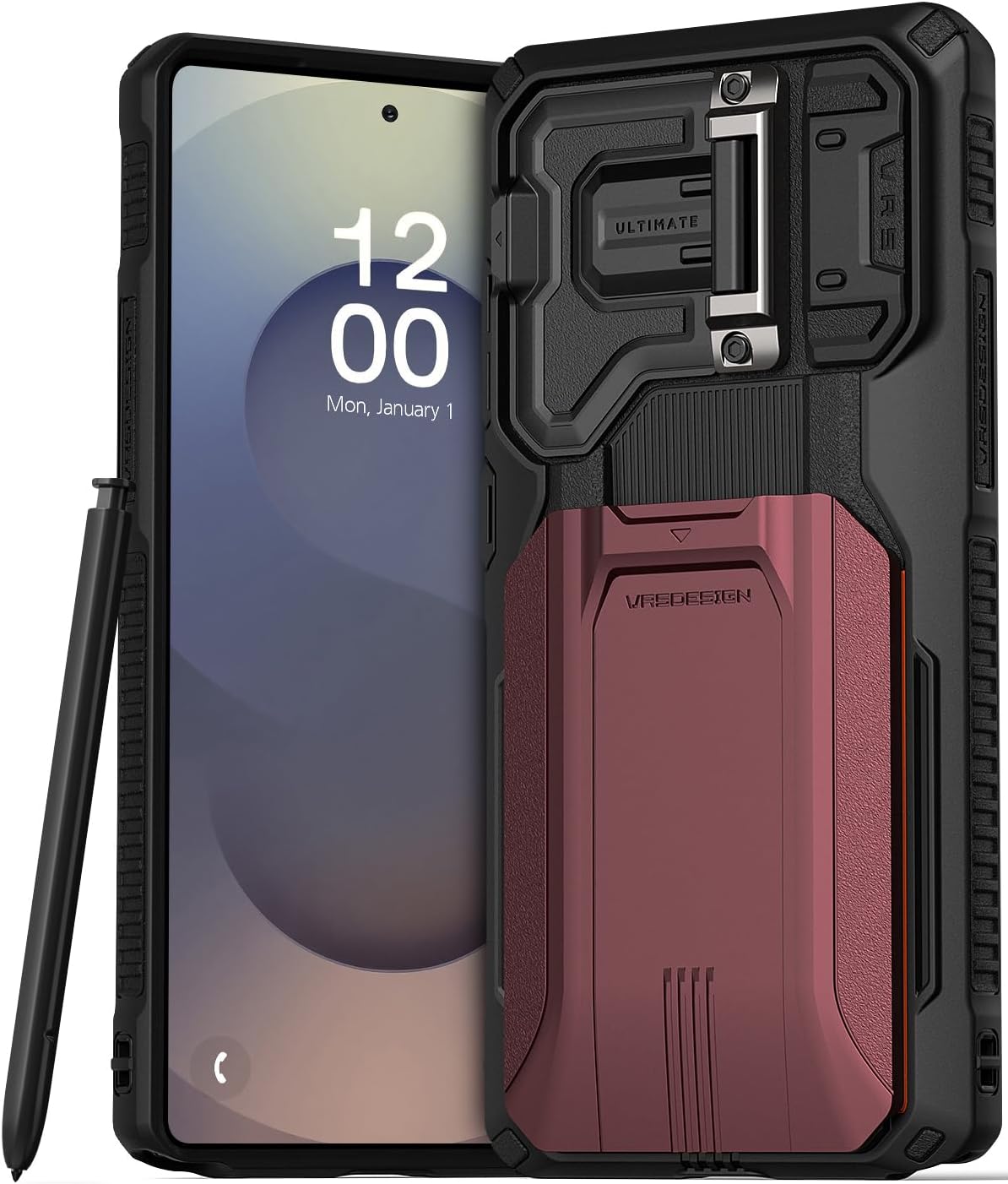 VRS DESIGN Origin Fit Case for Galaxy S25 Ultra (2025), Slim Wallet Card Holder [3 Cards] with Camera Cover, Minimalist Durable Design (Metallic Red)